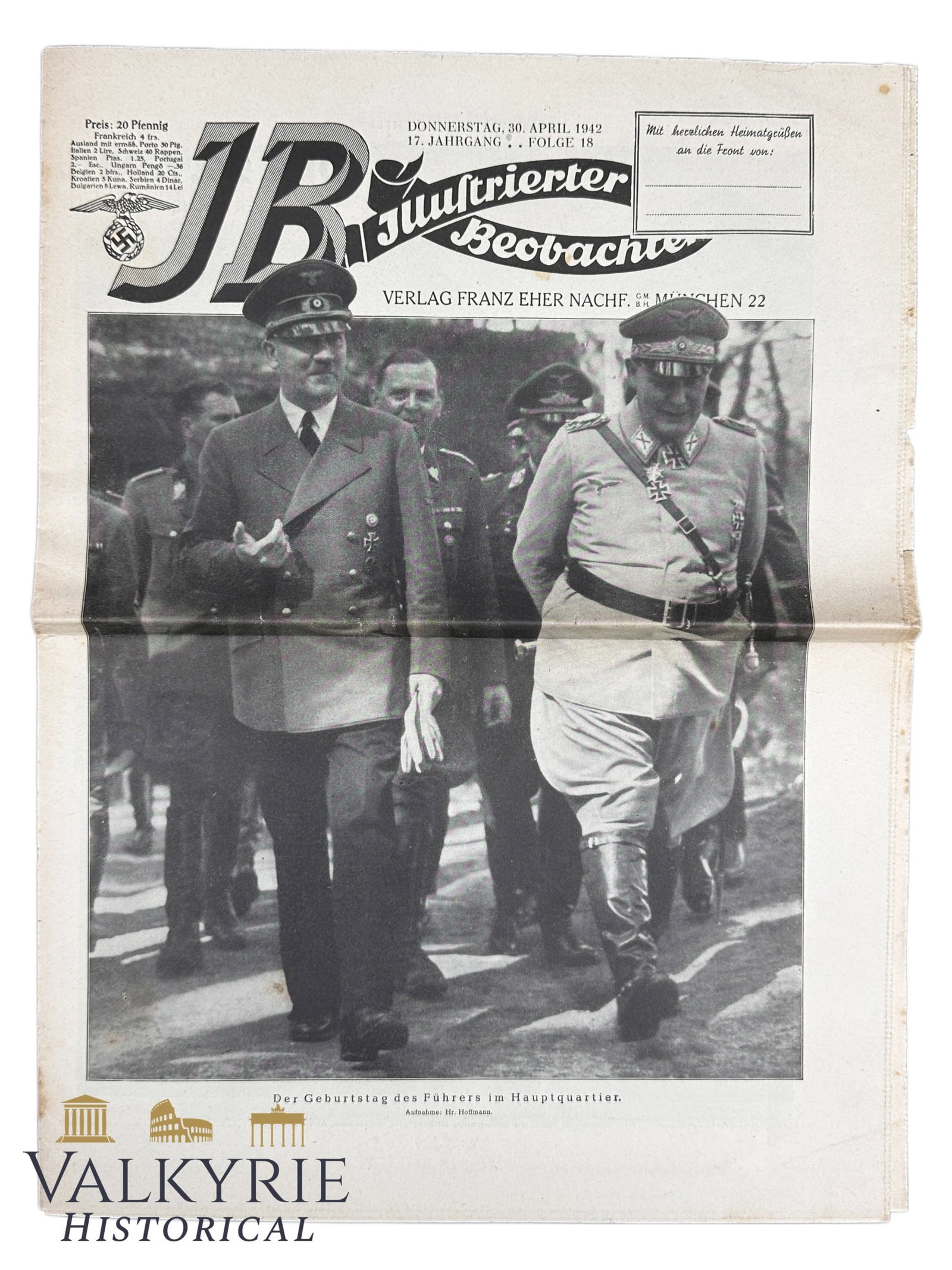 German Nazi Magazine "Illustrierter Beobachter" - Number 18 - Year 1942 - Hitler's Birthday Special: German Nazi Magazine "Illustrierter Beobachter" - Number 18 - Year 1942 - Hitler's Birthday Special. Illustrated. Shipping flat cost $25 it doesn't matter how many items you win. you pay just $25 for 