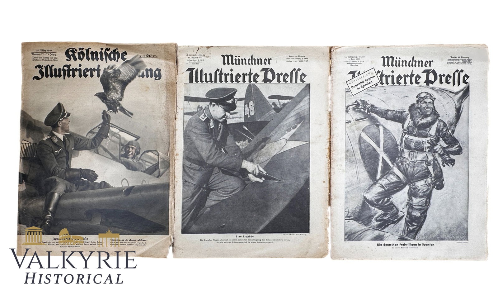 Set of 3 Nazi Magazines of the "Kolnische Illustrierte Zeitung" and "Muncher Illustrierte Presse": Set of 3 Nazi Magazines of the "Kolnische Illustrierte Zeitung" and "Muncher Illustrierte Presse". Numbers: Koelnische... 1940 - Nr. 12 / Muenchner...1939 - Nr. 22 / 1941 - Nr. 34. Shipping flat cost 