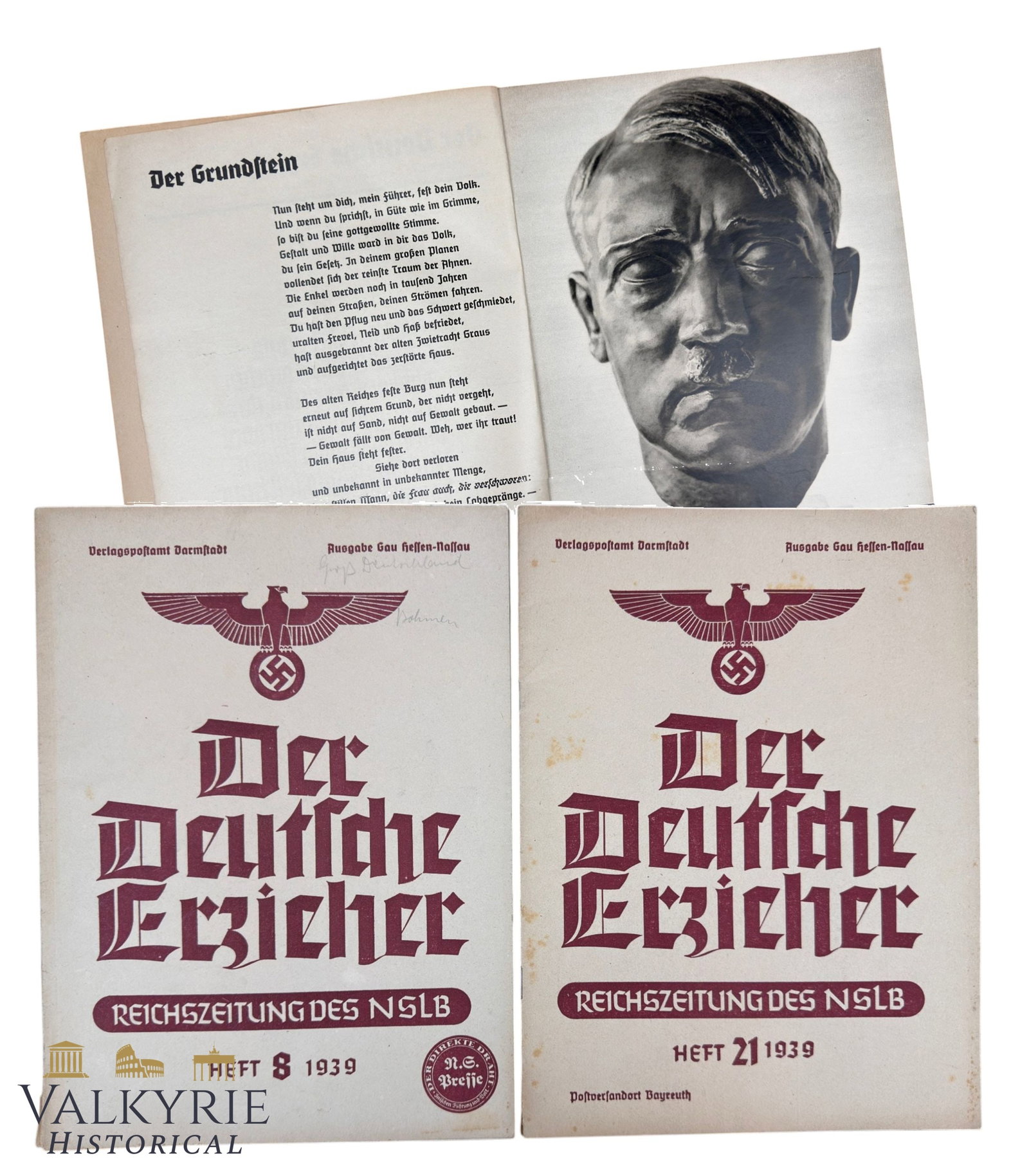2 x German Official Magazine of the National Socialist Teachers' League "The German Educator": 2 x German Official Magazine of the National Socialist Teachers' League "The German Educator". Year 1939. Numbers 8 and 21. Issues of the Gau Hessen-Nassau. Shipping flat cost $25 it doesn't matter ho
