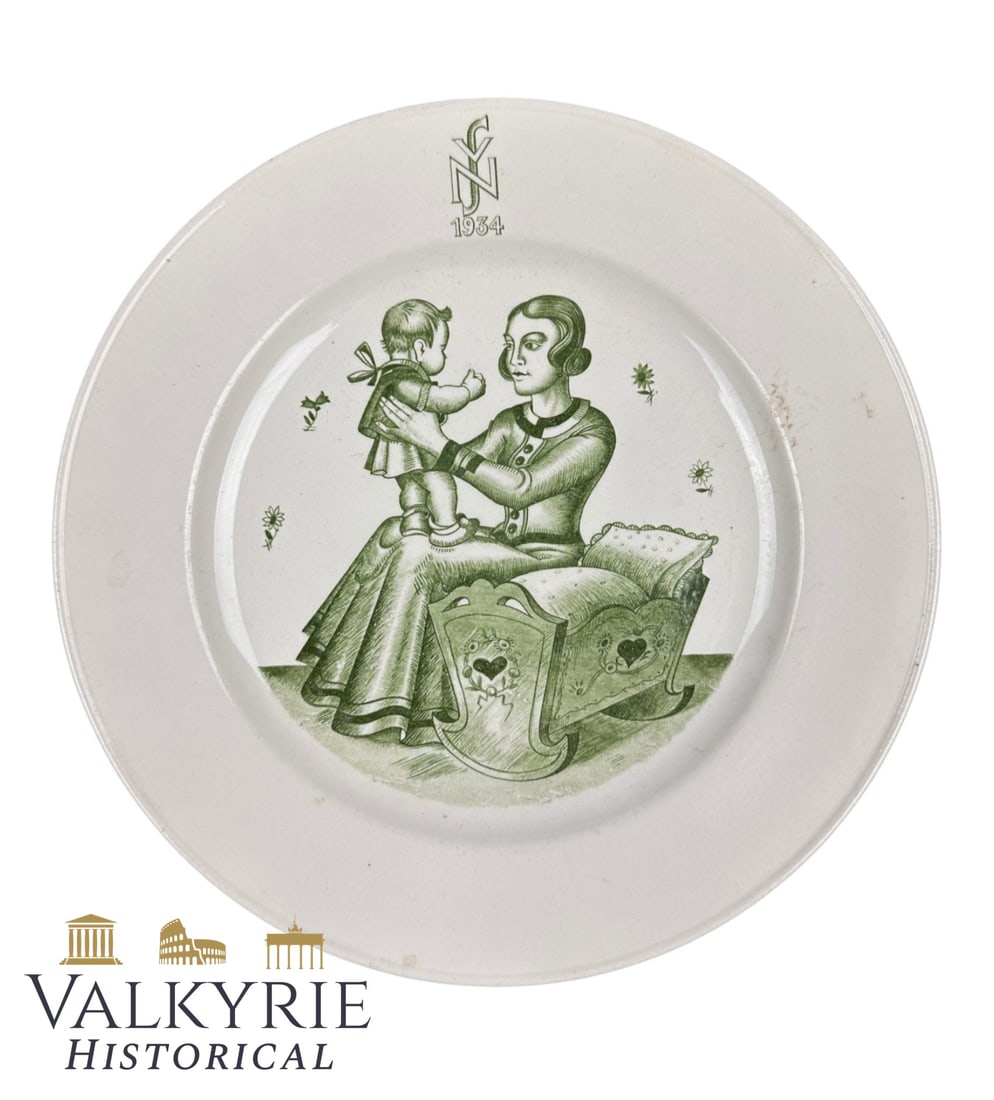 German Decorative Porcelain Plate With Artwork of the NS-Volkspflege 1934: German Decorative Porcelain Plate With Artwork of the NS-Volkspflege (National Socialist People's Welfare) 1934. Very good condition. Shipping flat cost $25 it doesn't matter how many items you win. y