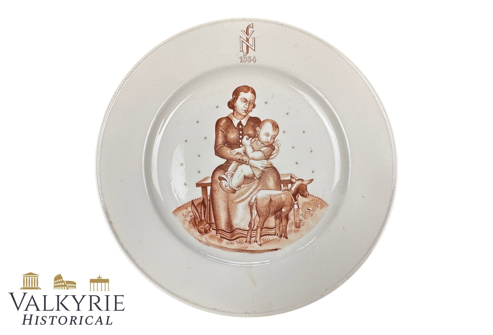 German Decorative Porcelain Plate With Artwork of the NS-Volkspflege 1934: German Decorative Porcelain Plate With Artwork of the NS-Volkspflege (National Socialist People's Welfare) 1934. Very good condition. Shipping flat cost $25 it doesn't matter how many items you win. y