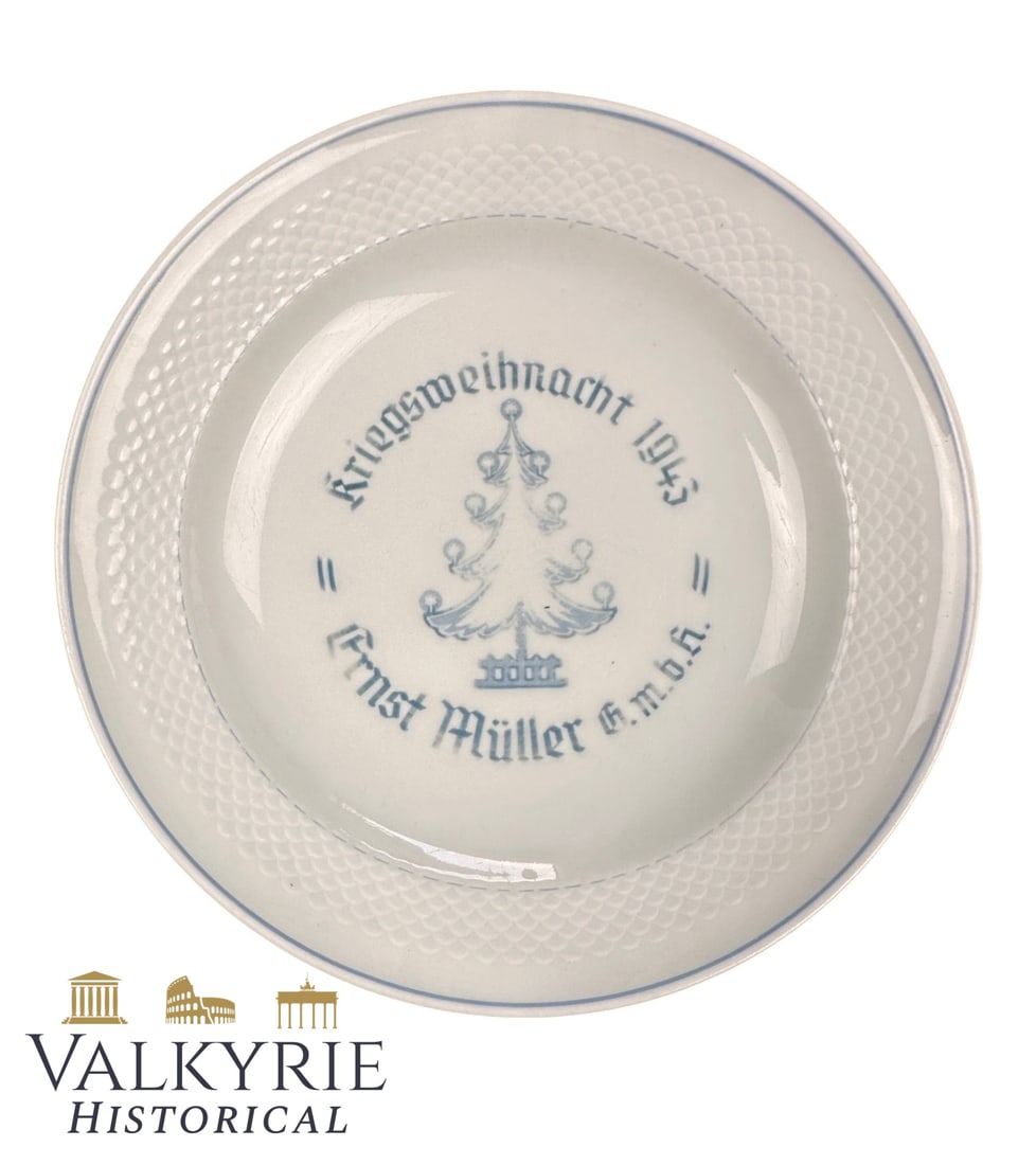Nazi Commemorative Porcelain Plate of the "War Christmas 1943": Nazi Commemorative Porcelain Plate of the "War Christmas 1943". The colour of the imprint is a bit faded. Maker marked on the bottom. Shipping flat cost $25 it doesn't matter how many items you win. y