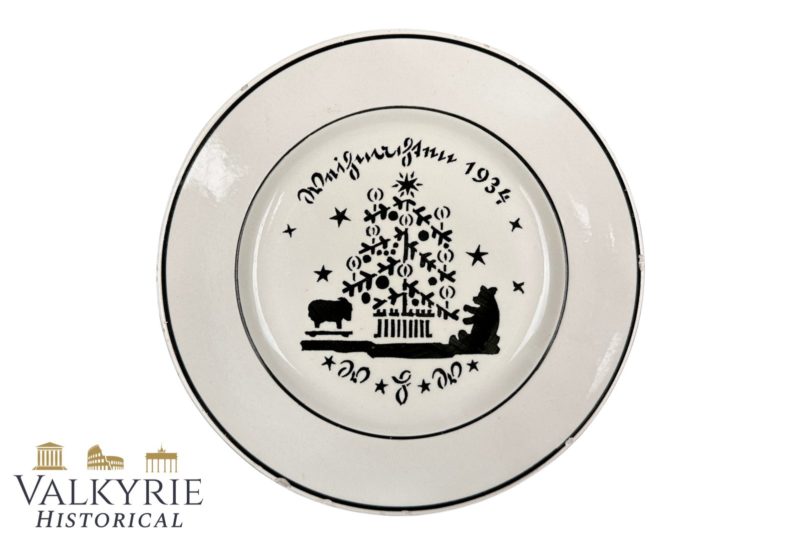 Nazi Commemorative Porcelain Plate of the WHW 1934 Christmas: Nazi Commemorative Porcelain Plate of the WHW 1934 Christmas. With maker mark stamped on the bottom. Shipping flat cost $25 it doesn't matter how many items you win. you pay just $25 for shipping.