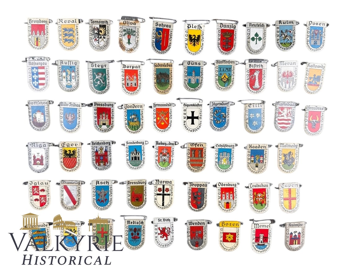 Set of 57 VDA Comradeship Sacrifice Pins With Coat of Arms or Shields of Different III Reich Cities (1 of 20)