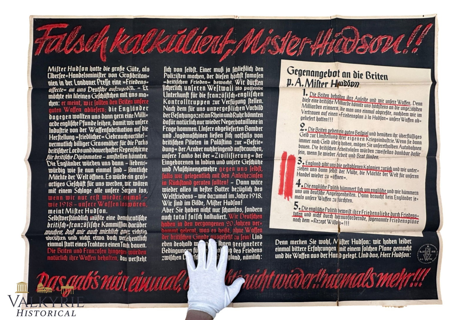 German Propaganda Poster "The Slogan of the Week" German Tabloid "Wrong Calculation, Mr. Hudson!" (1 of 15)