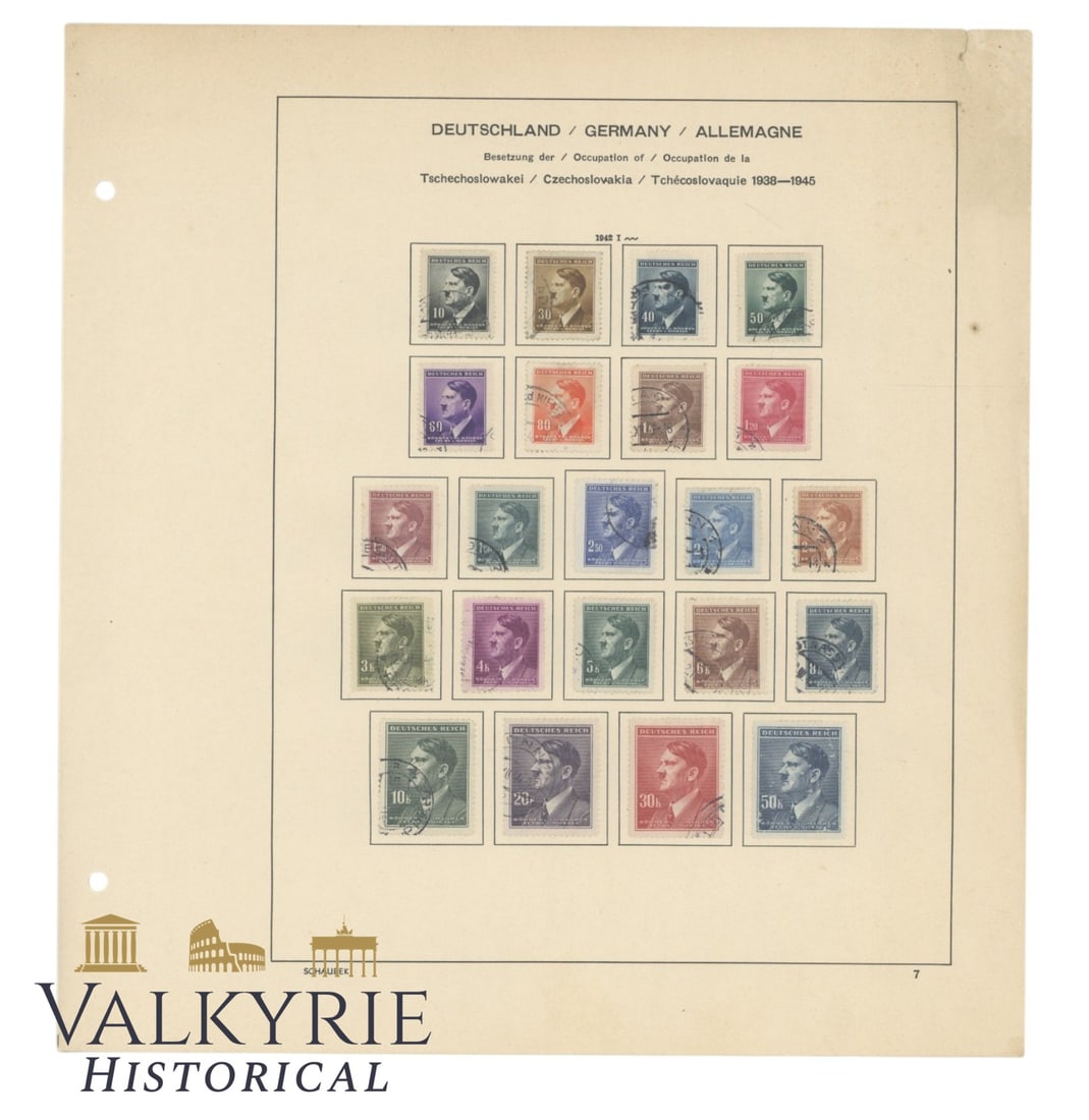 Post War Compilation of Cancelled German Stamps of the Occupied Territories of Czech Republic: Post War Compilation of Cancelled German Stamps of the Occupied Territories of Czech Republic (then called Czechoslovakia) 1938-1945. Taken from a post stamps collection album. Complete series with Hi