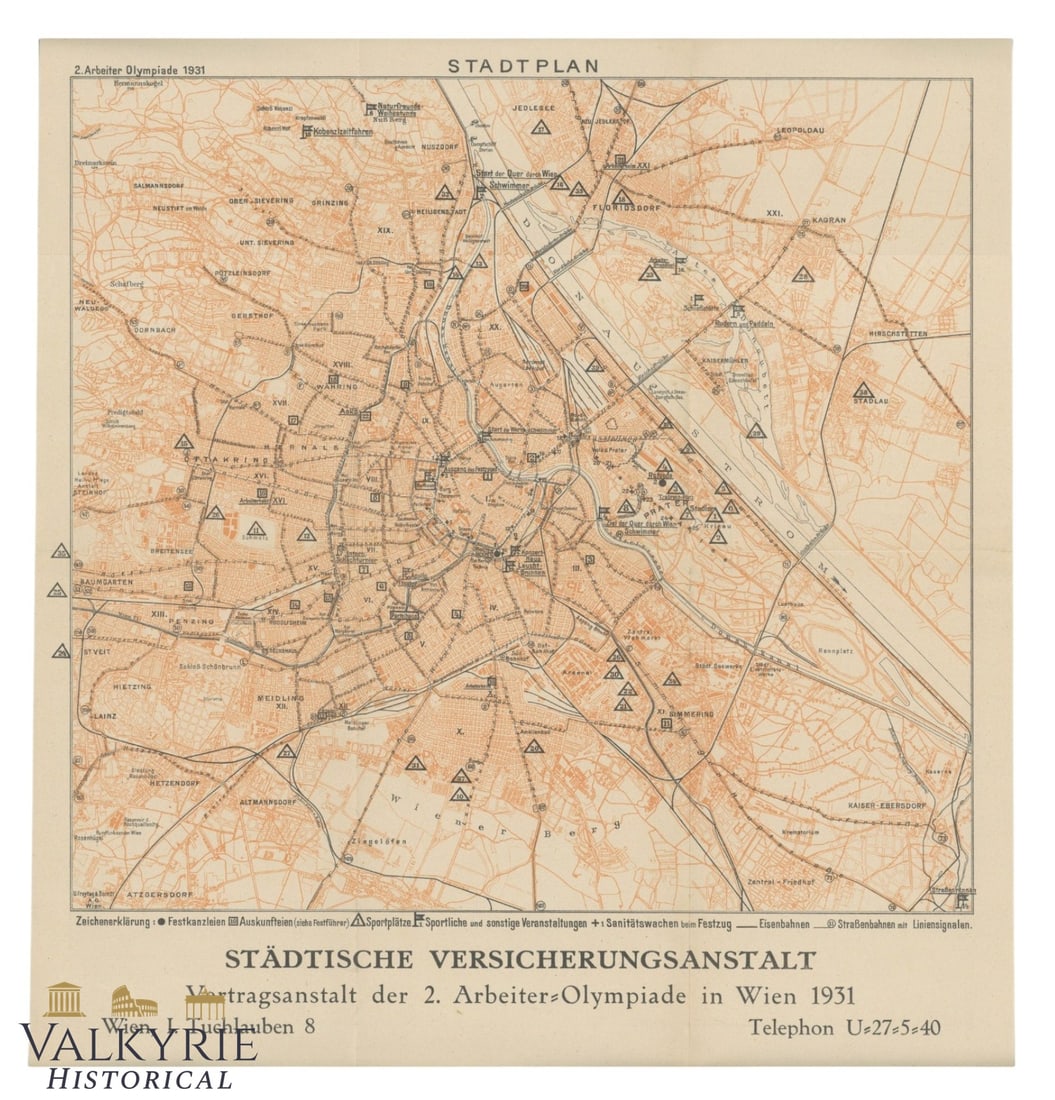 Vienna City Map With Important Places For Attendants to the 2nd Workers' Olympic Games in 1931: Vienna City Map With Important Places For Attendants to the 2nd Workers' Olympic Games in 1931.Size 35 cm x 28 cm . Shipping flat cost $25 it doesn't matter how many items you win. you pay just $25 fo