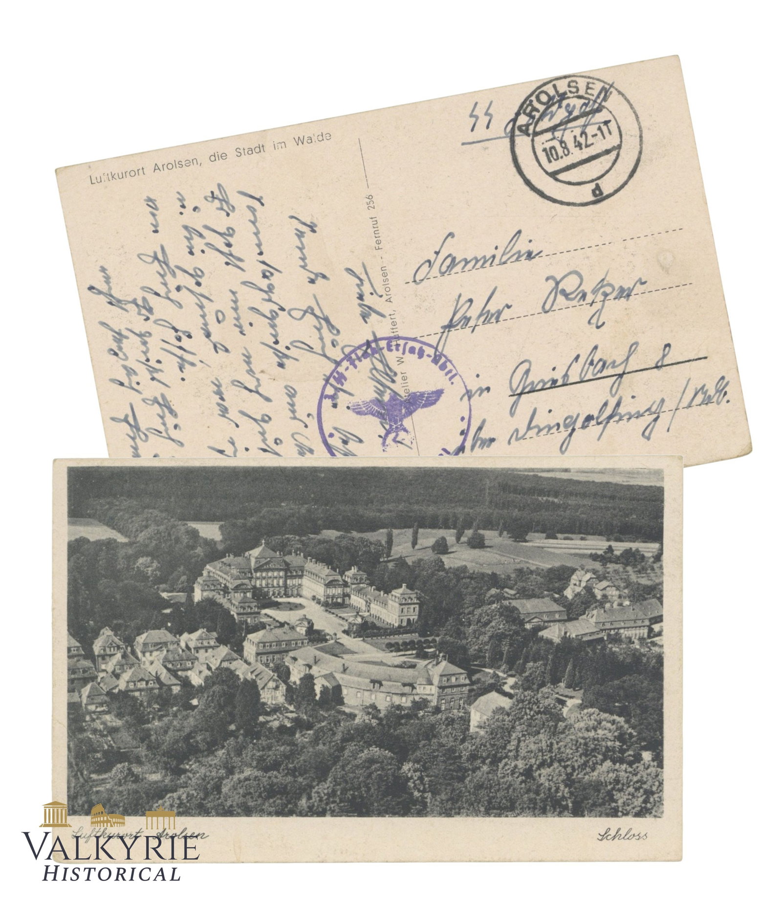 German SS-Feldpost Postcard With Photo of Bad Arolsen Health Resort City Castle - Circulated (1 of 3)