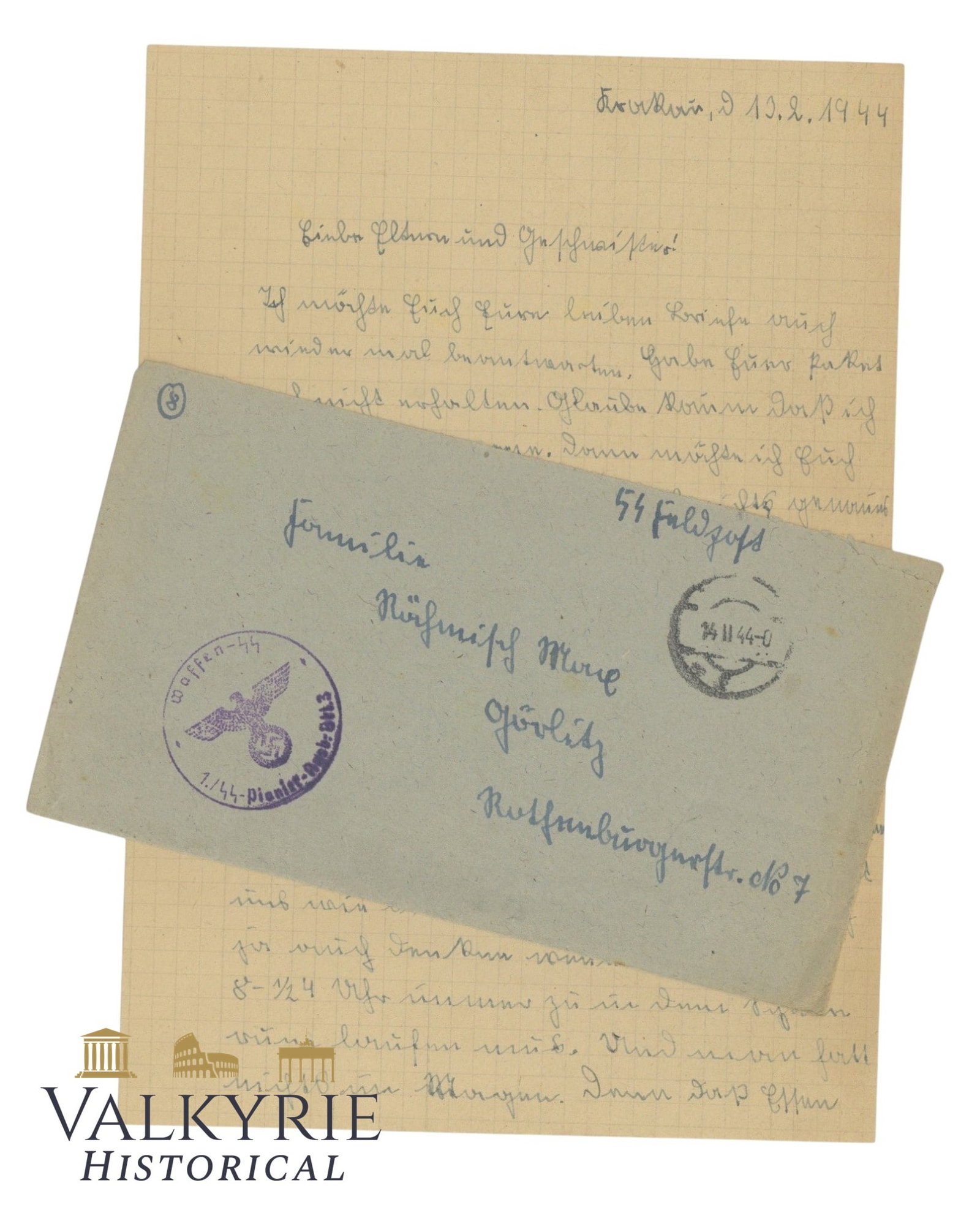 SS Feldpost Letter With Envelope Sent by an SS Soldier in 1944 (1 of 5)
