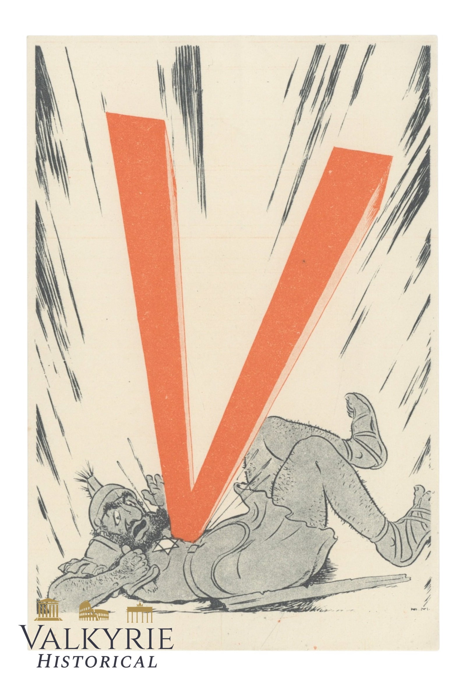Dutch Pro-Nazi and Anti-Semitic Propaganda Leaflet With the V of Victory over Europe: Dutch Pro-Nazi and Anti-Semitic Propaganda Leaflet With the V of Victory over Europe. The V is represented as a lighting killing a Jew, the enemy of Europe.Size: 19x13cm . Shipping flat cost $25 it do