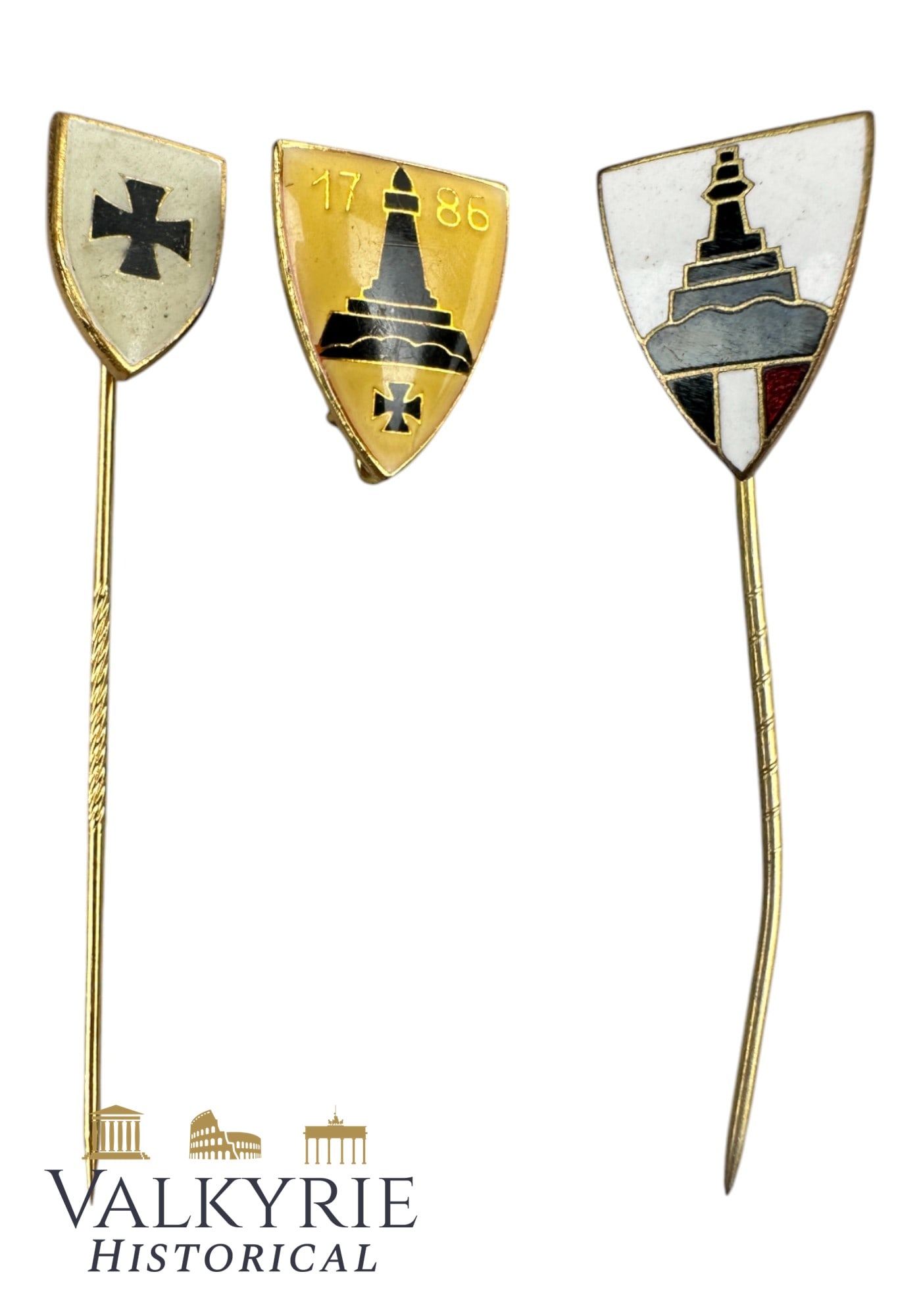 3 German Enamelled Lapel Pins of the German Veteran's Association "Kyffhauser": 3 German Enamelled Lapel Pins of the German Veteran's Association "Kyffhauser". Shipping flat cost $25 it doesn't matter how many items you win. you pay just $25 for shipping.