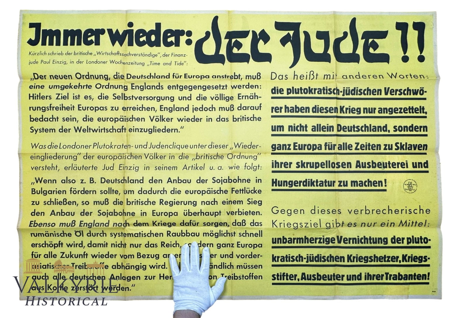 BIG German Anti-Semitic Propaganda Poster of the "Parole der Woche" - "Again and Again: The Jews": German Anti-Semitic Propaganda Poster of the "Parole der Woche" - "Again and Again: The Jews". "Parole der Woche" was a Nazi poster type newspaper published on a regular basis. Size 119 cm x 84 cm. Sh