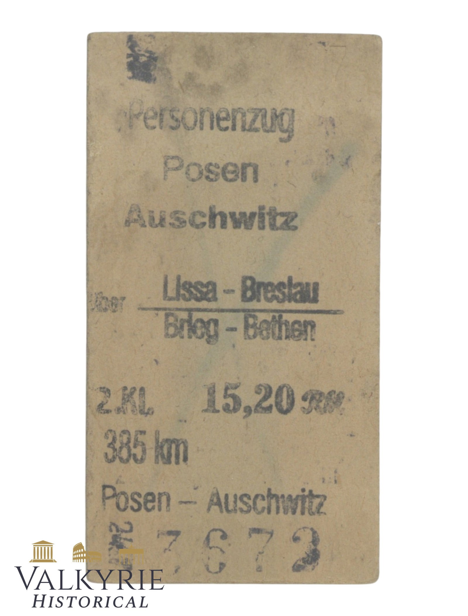 Cancelled Train Ticket To Travel From Posen to Auschwitz During German Occupation of Poland (1 of 2)