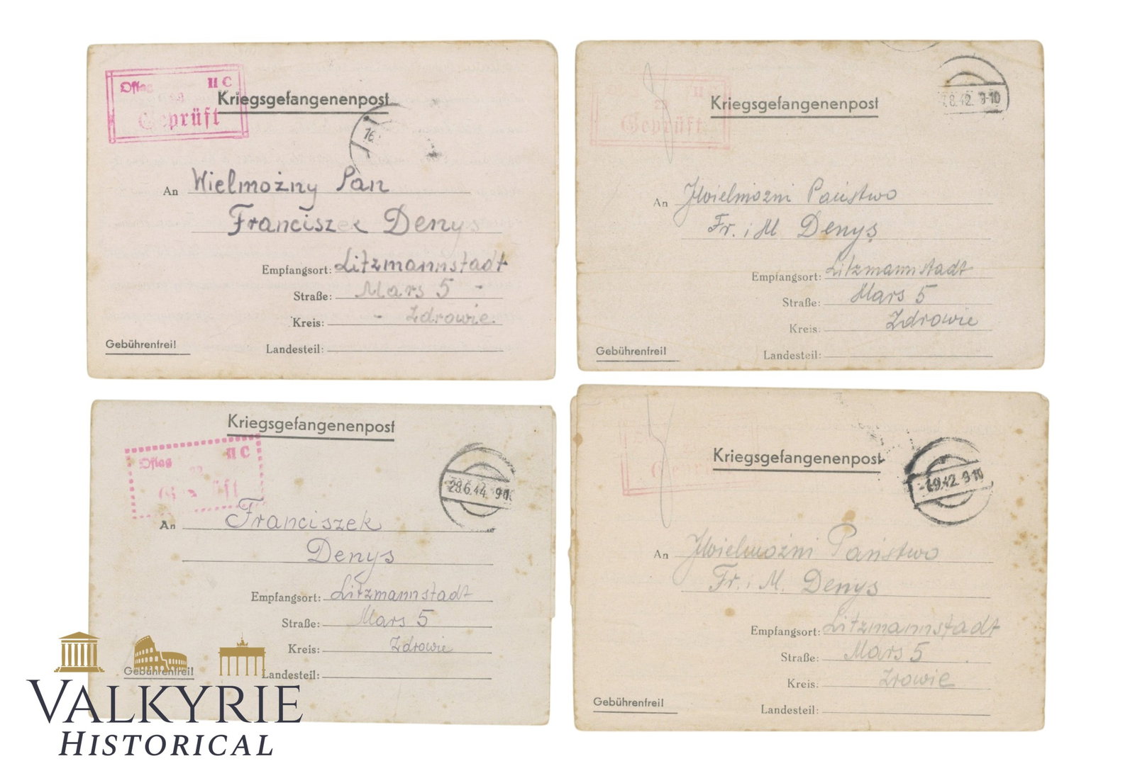 Set of 4 Letters Sent in 1942-44 by Polish POW in German POW Camp - Unfoldable Letters: Set of 4 Letters Sent in 1942-44 by Polish POW in German POW Camp - Unfoldable Letters. Shipping flat cost $25 it doesn't matter how many items you win. you pay just $25 for shipping.