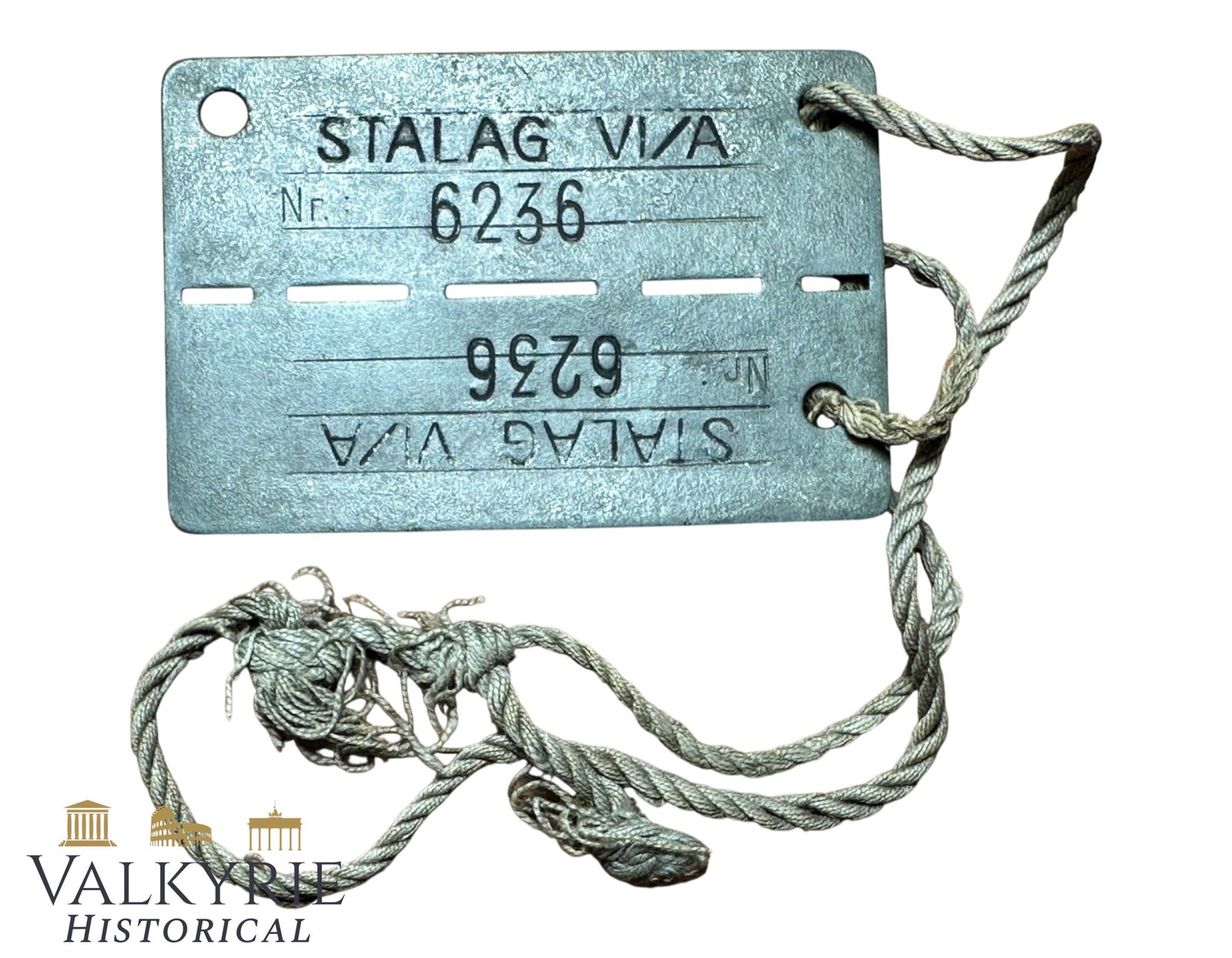 Relic Condition Ground Dug ID Tag of a Prisoner of War in German Stalag VI/A Hemer - With Cord: Relic Condition Ground Dug ID Tag of a Prisoner of War in German Stalag VI/A With Cord to wear it. Stalag VI/A was a major World War II German prisoner-of-war camp located in Hemer, North Rhine-Westph