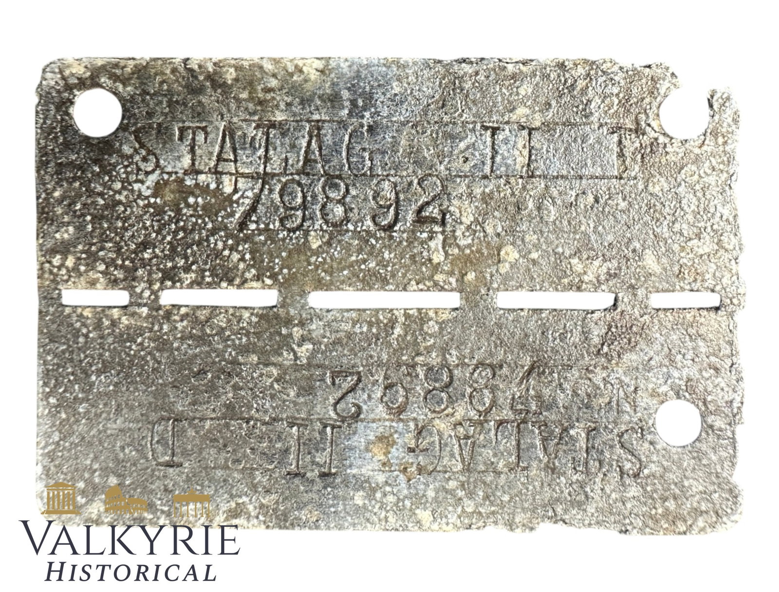 Relic Condition Ground Dug ID Tag of a Prisoner of War in German Stalag II D - Stargard - Pomerania: Relic Condition Ground Dug ID Tag of a Prisoner of War in German Stalag II D. Stalag II D was a large German World War II prisoner-of-war camp located in Stargard, Pomerania (now Stargard, Poland). Op