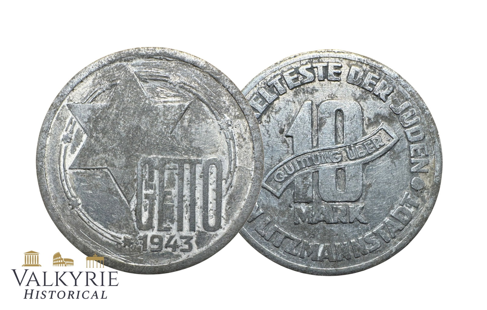 Genuine Coin of 10 Marks Used By the Jews Within the Ghetto Litzmannstadt: Genuine Coin of 10 Marks Used By the Jews Within the Ghetto Litzmannstadt. Exclusively created by German occupiers for the ghetto of Lodz. Made from zinc. Shipping flat cost $25 it doesn't matter how 