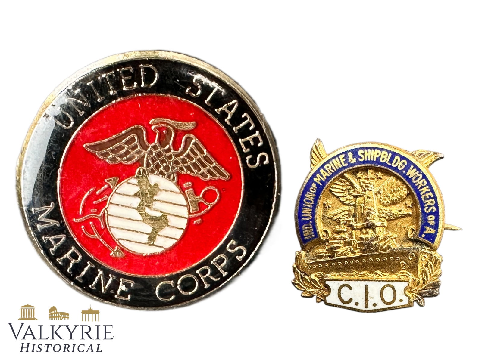2 Modern Enamelled Pins Related to United States Marine Corps: 2 Modern Enamelled Pins Related to United States Marine Corps. Shipping flat cost $25 it doesn't matter how many items you win. you pay just $25 for shipping.