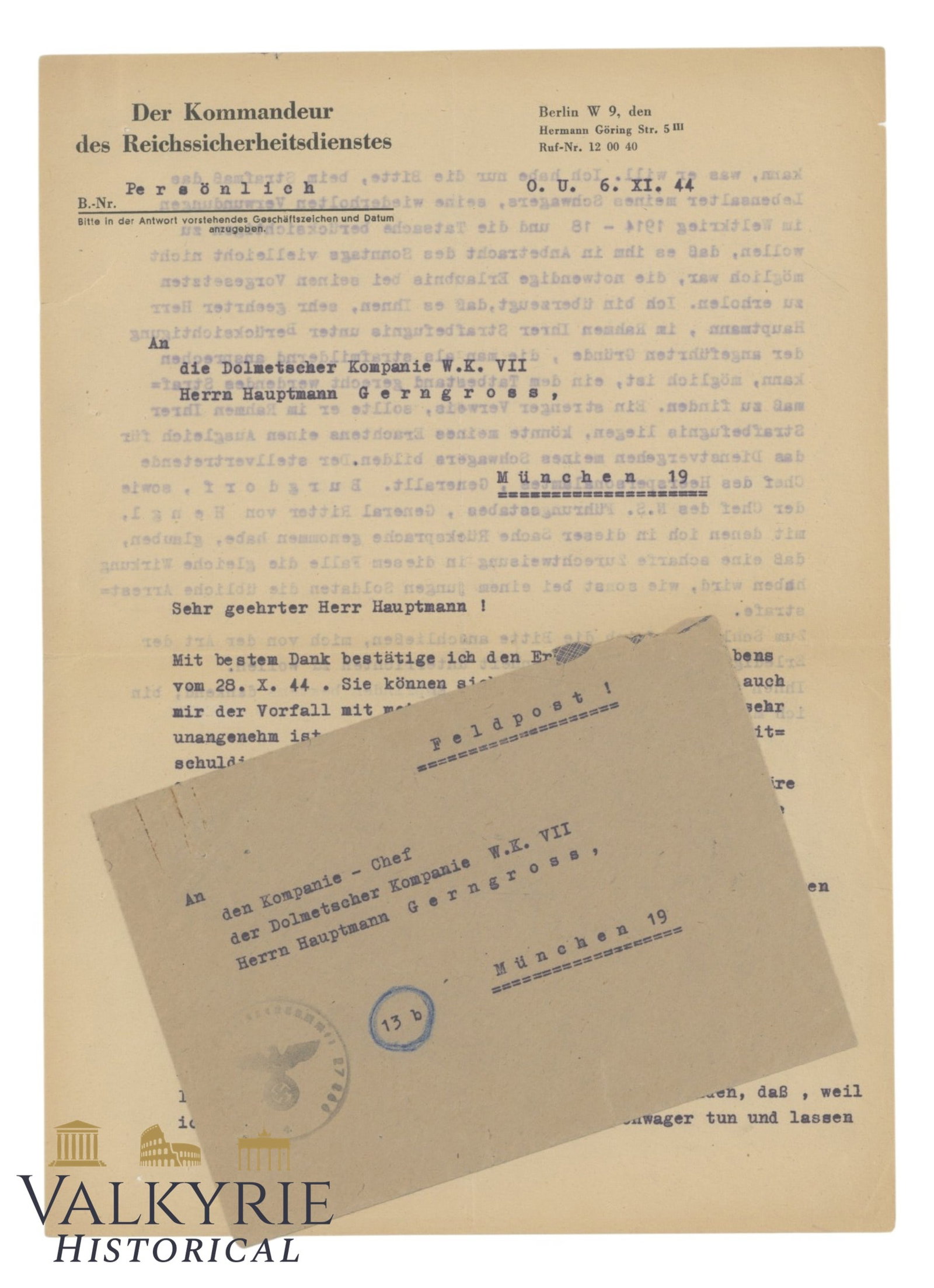 Letter Sent by SD Leader Generalmajor Der Polizei Regarding Miscoduct of His Brother-in-law (1 of 7)
