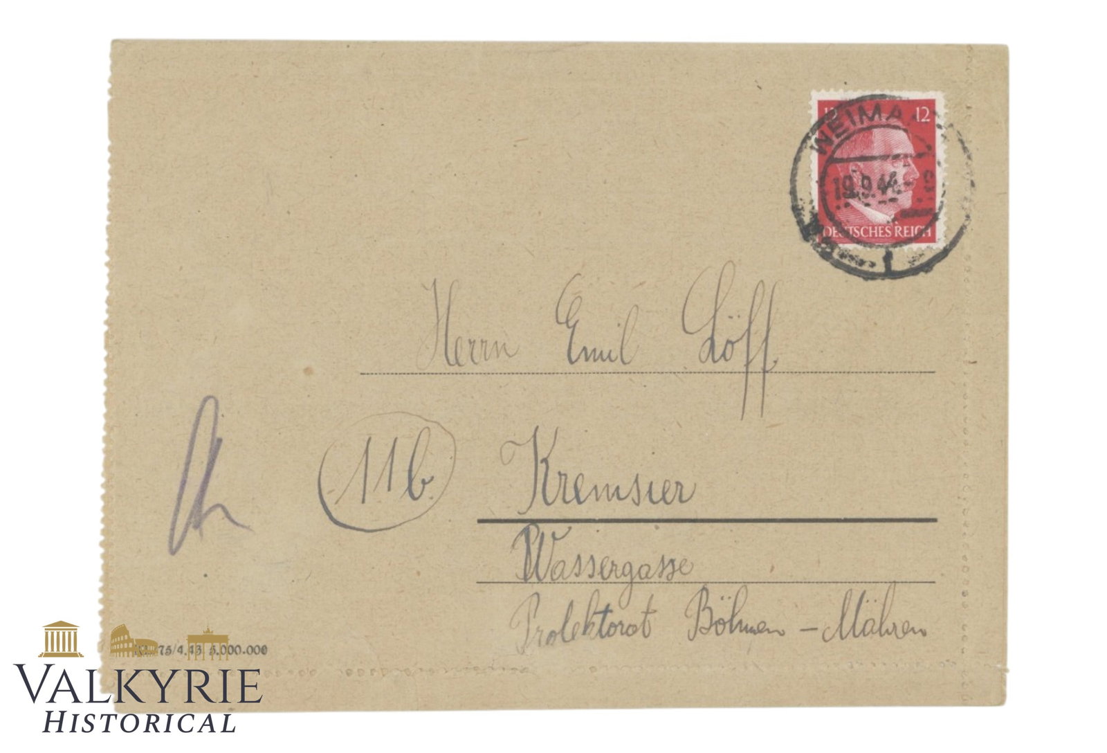 Letter Sent by Prisoner From KL Buchenwald in 1944 (1 of 3)