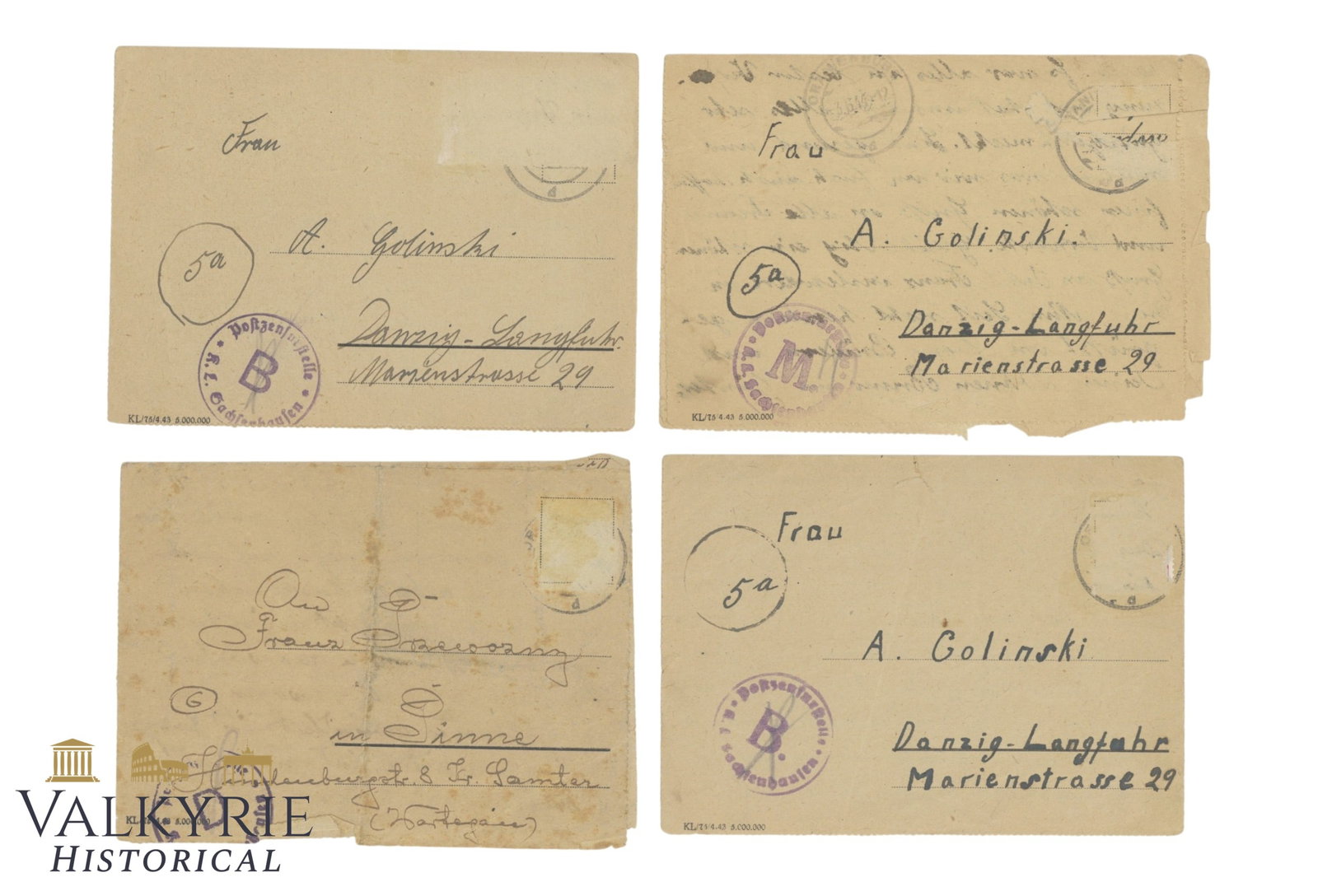 Set of 4 Letters Sent in 1944 by Polish Prisoner From KL Oranienburg (1 of 10)