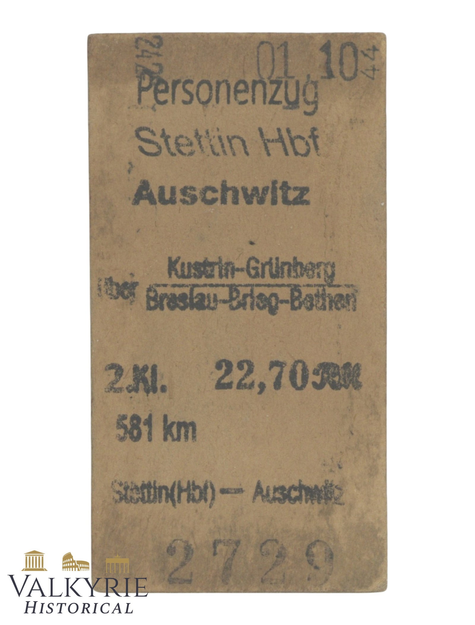 Cancelled Train Ticket To Travel From Stettin to Auschwitz During German Occupation of Poland (1 of 2)