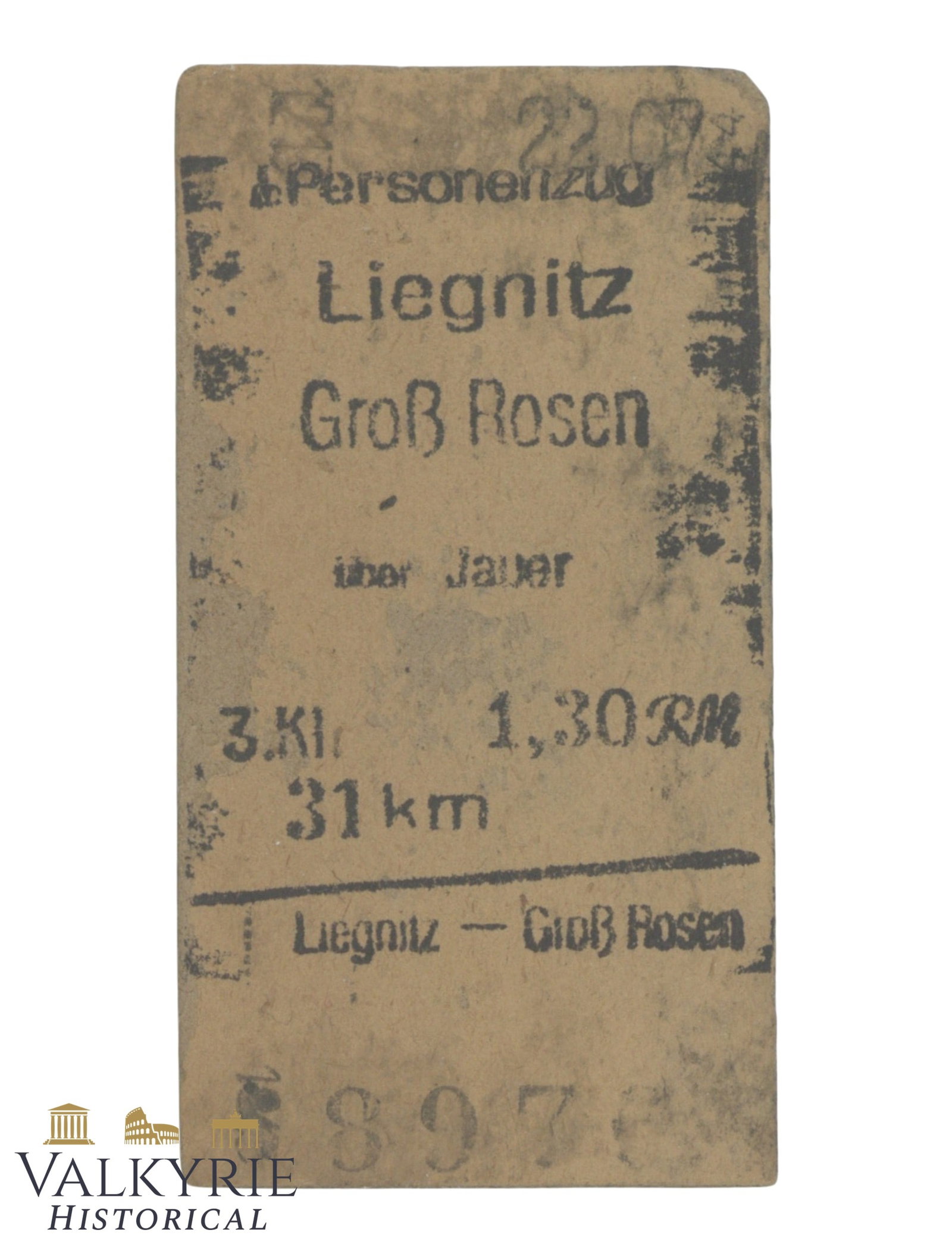 Cancelled Train Ticket To Travel From Liegnitz to Gross-Rosen During German Occupation of Poland (1 of 2)