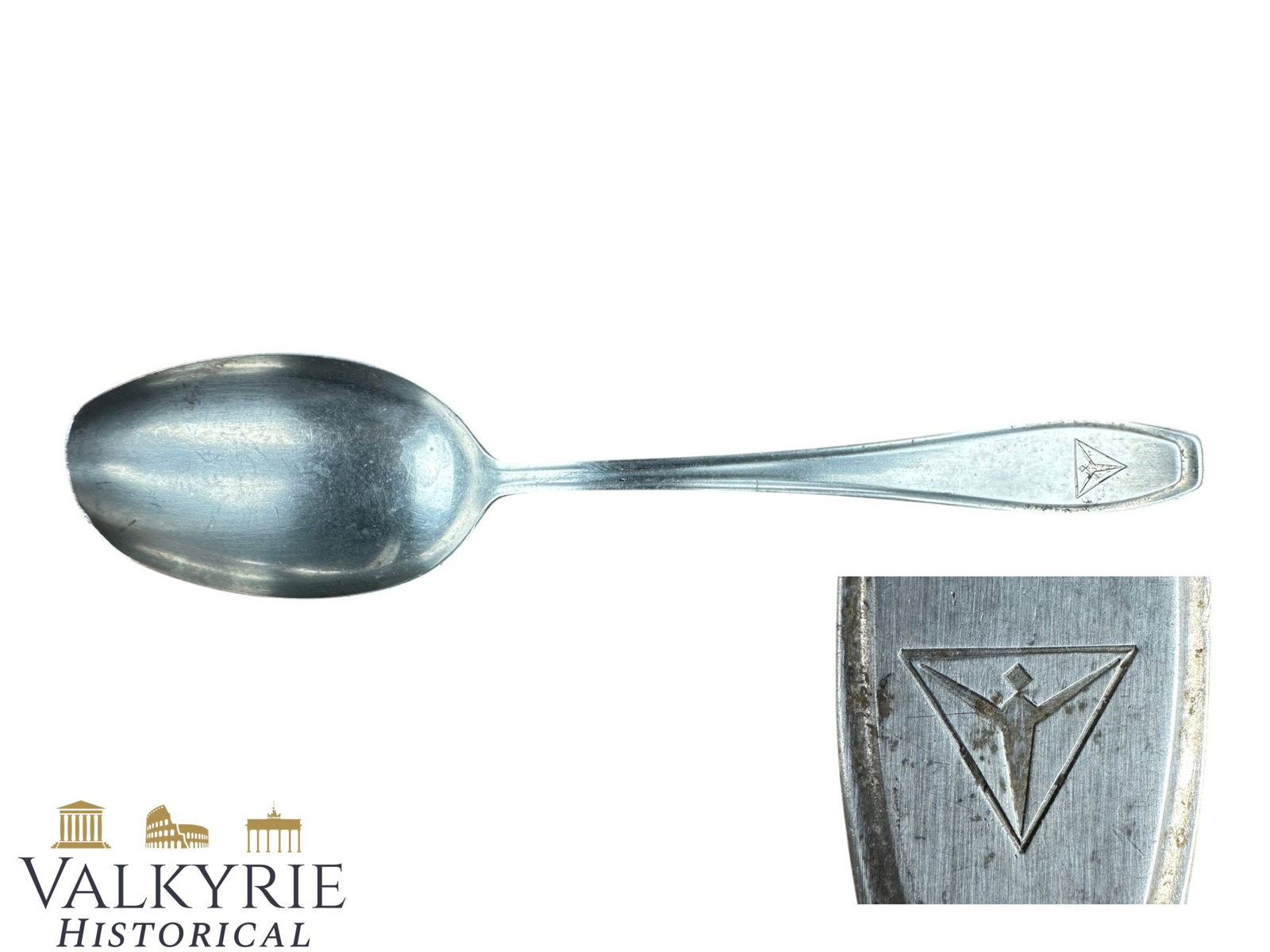 Spoon With The Logo of "Junkers" German Aircraft Manufacturer During III Reich: Spoon With The Logo of "Junkers" German Aircraft Manufacturer During III Reich. On the reverse it has the "Krupp-Berndorf" manufacturer stamped logo. Shipping flat cost $25 it doesn't matter how many 