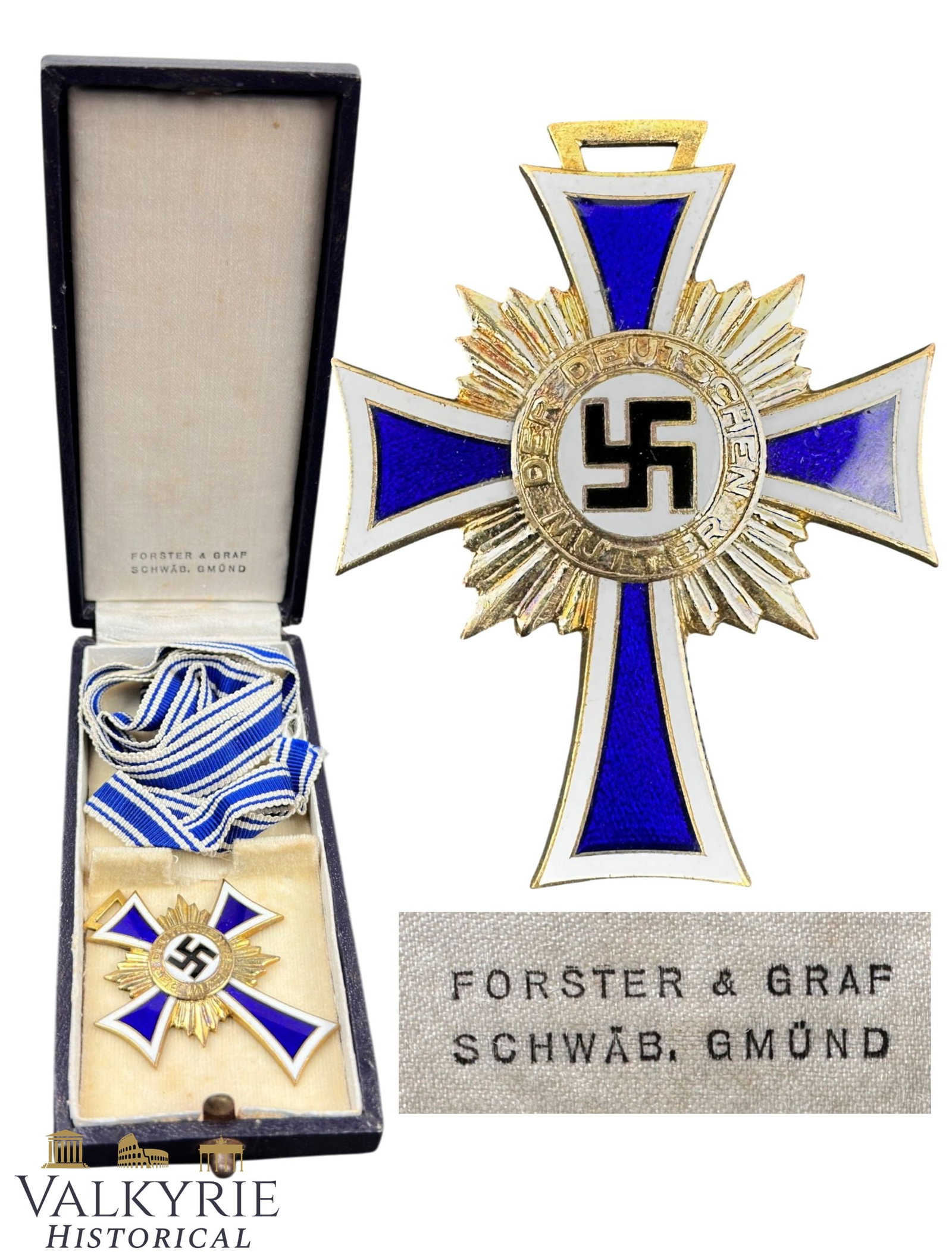 German Mother's Cross In Gold With Case of Issue Long Ribbon Produce by Forster & Graf Schwab. Gmund (1 of 11)