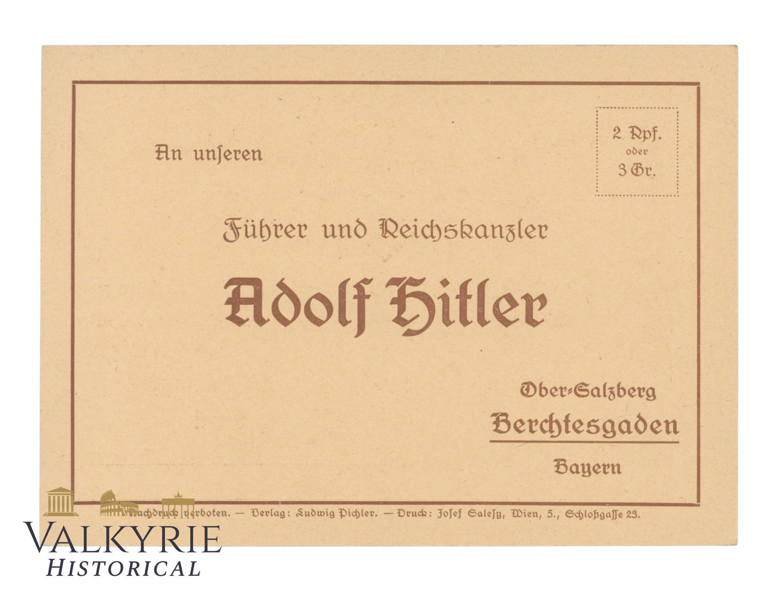 Pre-printed Greeting Postcard For Adolf Hitler For His 49th Birthday To Be Sent to Berchtesgaden (1 of 2)