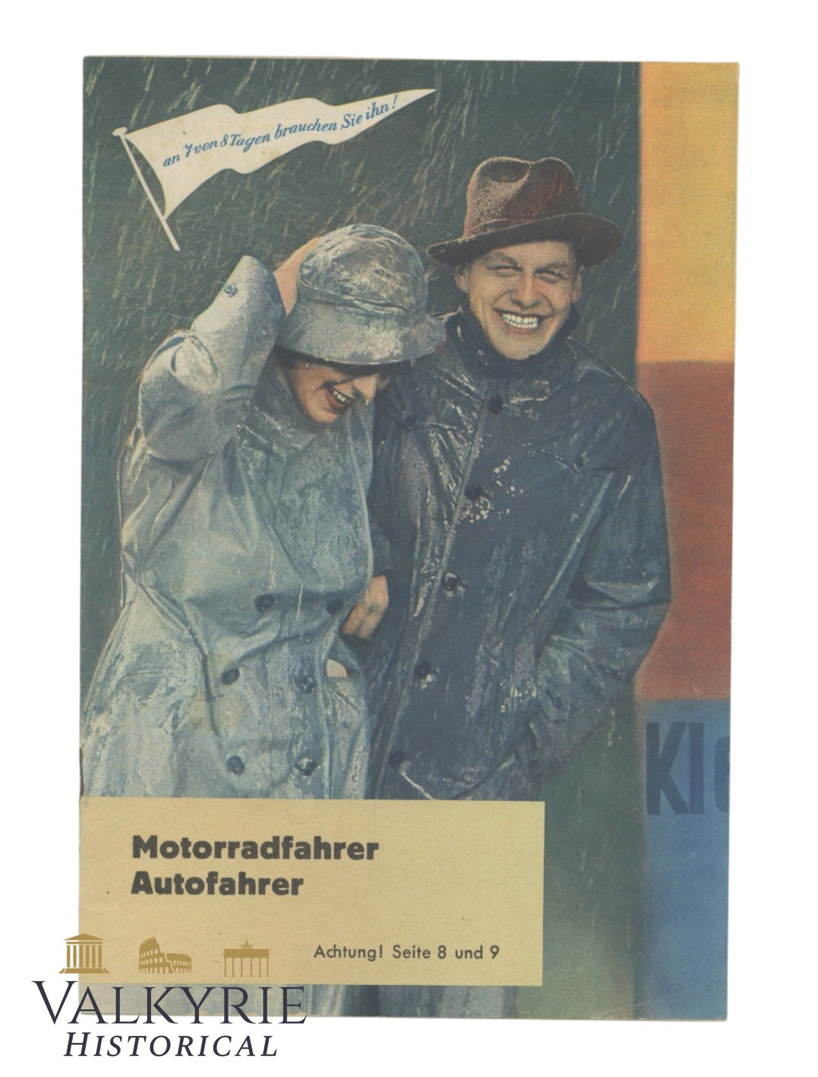 German Nazi III Reich Period Catalogue of Raincoats For Motorcyclists and Car Drivers: German III Reich Period Catalogue of Raincoats For Motorcyclists and Car Drivers with prices and photos of the products as well as descriptions of all the products available. Soft cover. Shipping flat