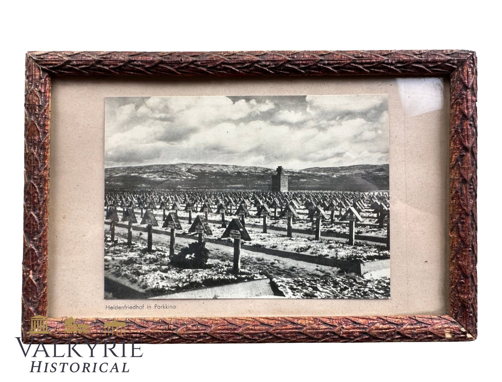 WW2 Period Framed Big Format Photo of a Military Burial Ground in Parkkina (Finland): WW2 Period Framed Big Format Photo of a Military Burial Ground in Parkkina (Finland). It says "Cemetery of Heroes in Parkkina". Size: 28x18cm Shipping flat cost $25 it doesn't matter how many items yo