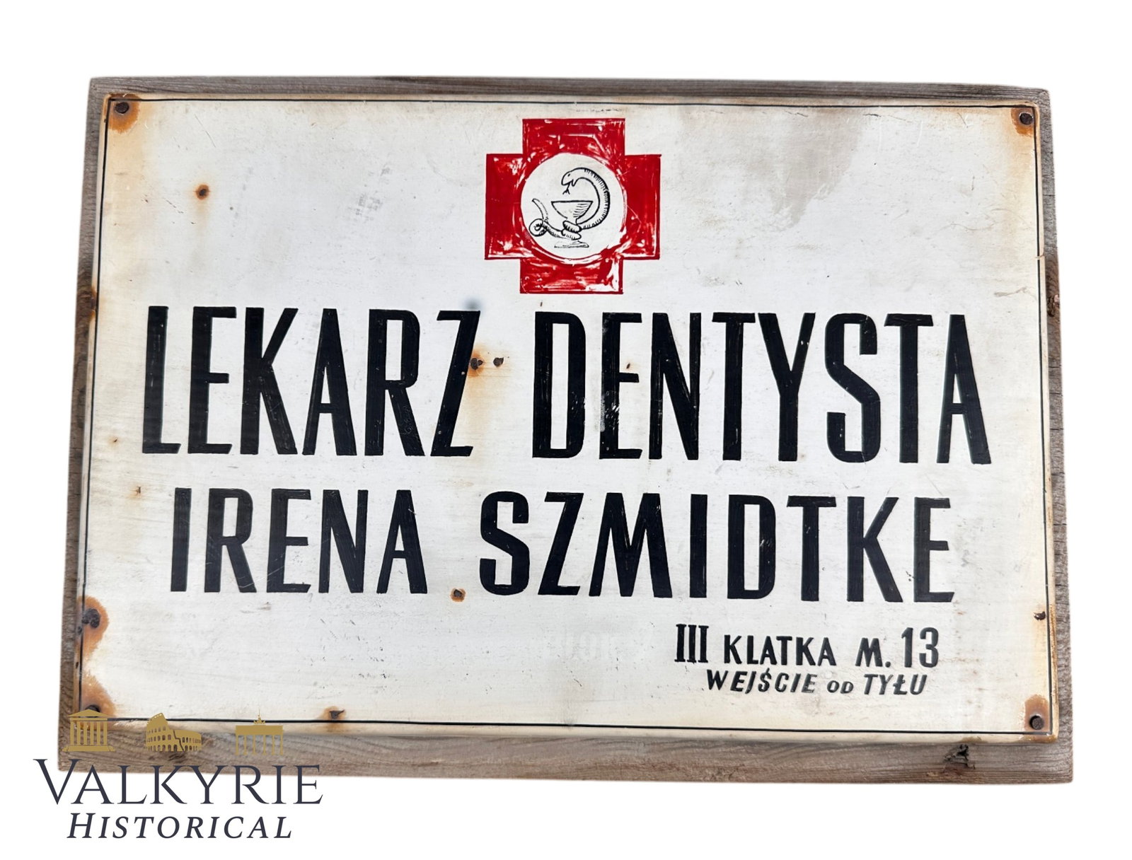 Pre 1945 Period Polish Enamelled Metal Sign of a Dentist Called Irena Szmidtke (1 of 9)
