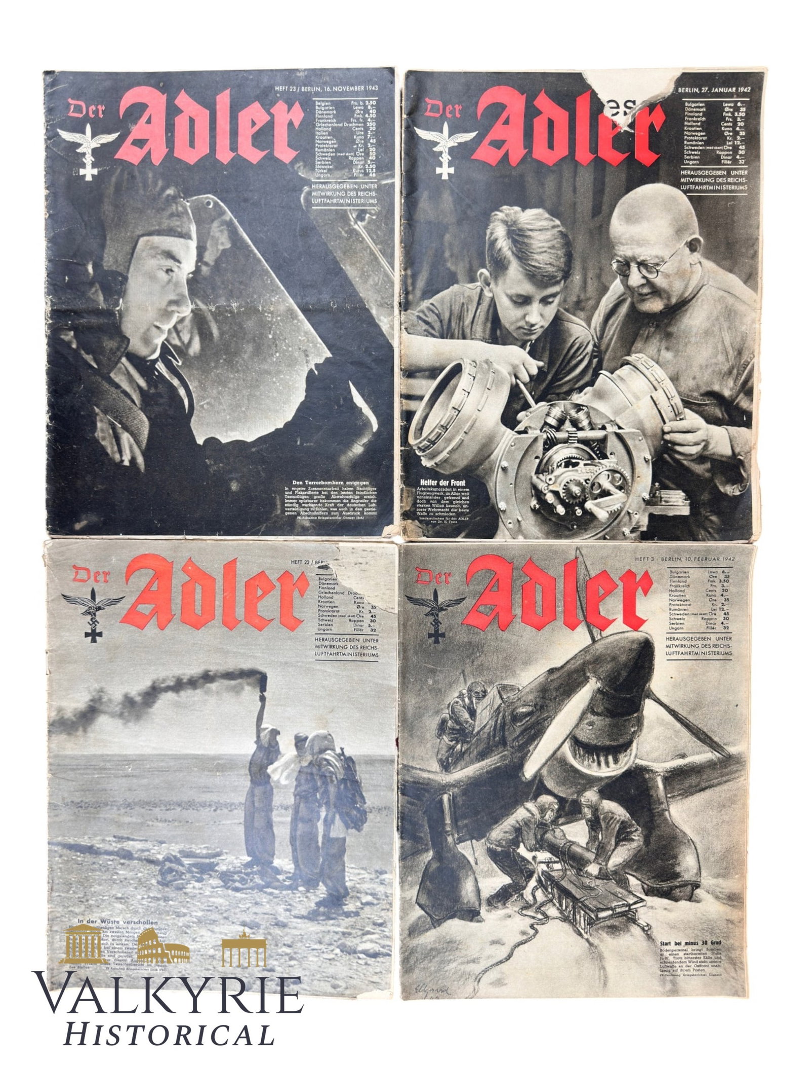 Set of 4 Numbers of the Luftwaffe Official Magazine "Der Adler" - Years 1942 and 1943 (1 of 20)