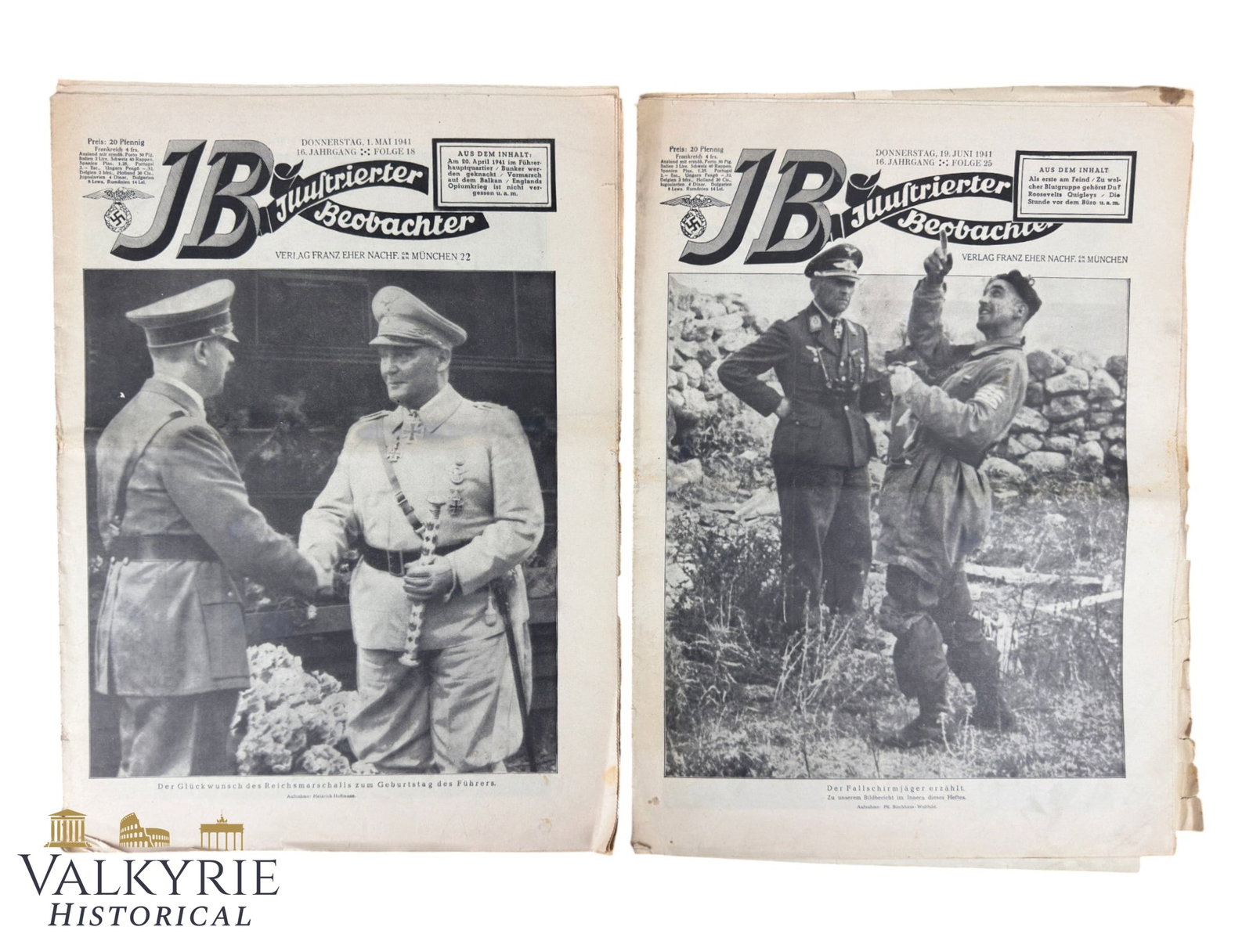 2 Numbers of the German Nazi Magazine "Illustrierter Beobachter" - Nr. 18 & 25 - 1941: 2 Numbers of the German Nazi Magazine "Illustrierter Beobachter" - Nr. 18 & 25 - 1941. Very illustrated. Shipping flat cost $25 it doesn't matter how many items you win. you pay just $25 for shipping.