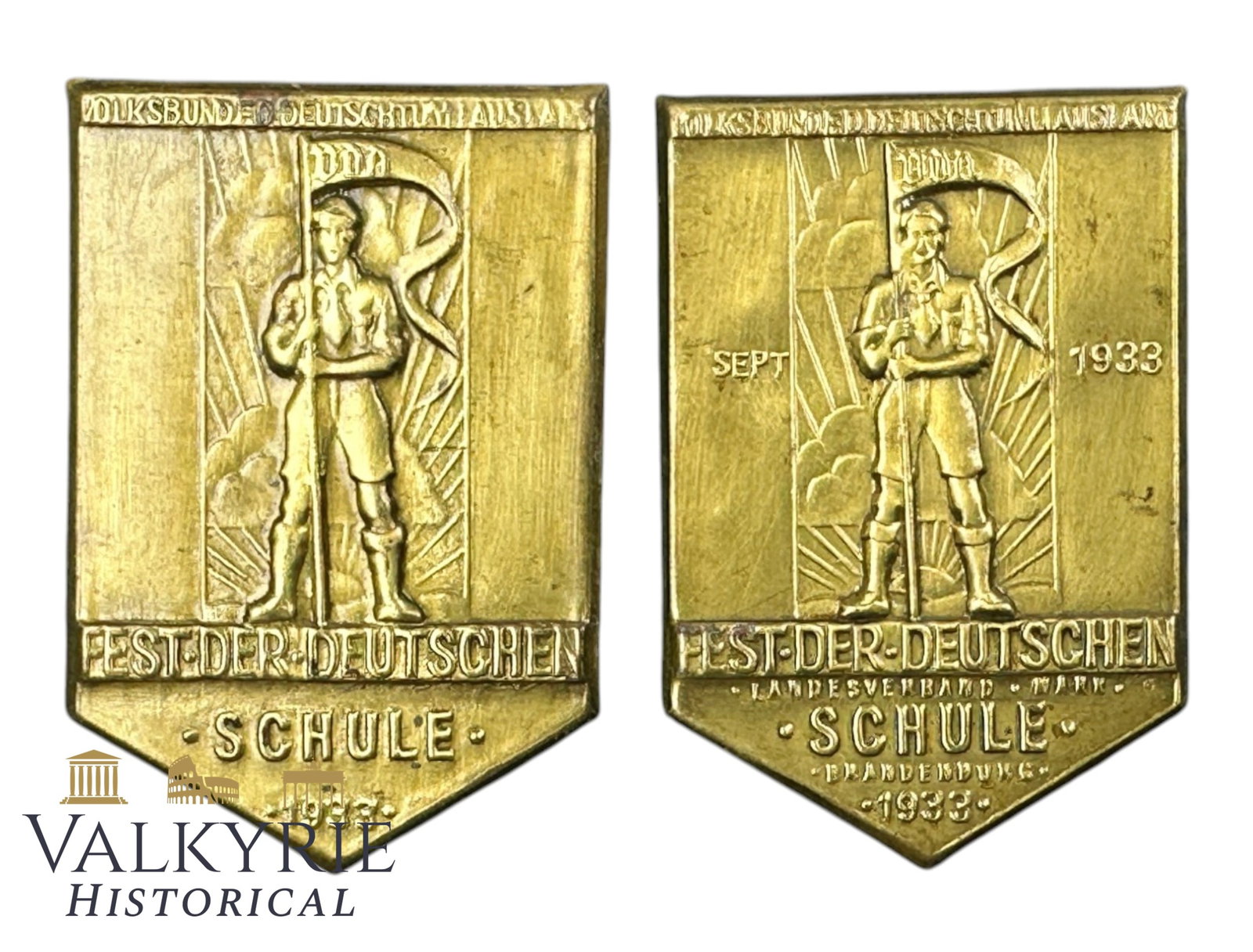 2 German Metal Badges "Festival of the German School Generic and Brandenburg 1933 - VDA" (1 of 5)