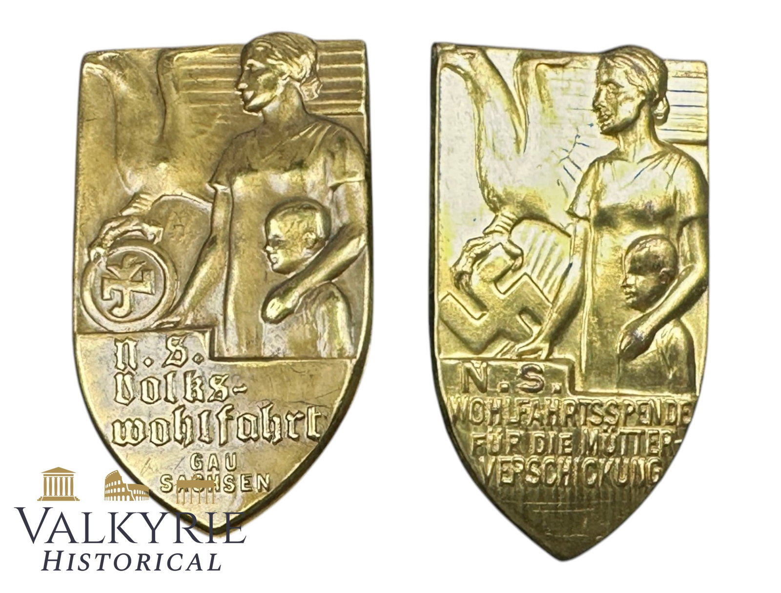 2 German Metal Badges of the NS People's Welfare Association NSV - Gau Saxony and Generic (1 of 5)