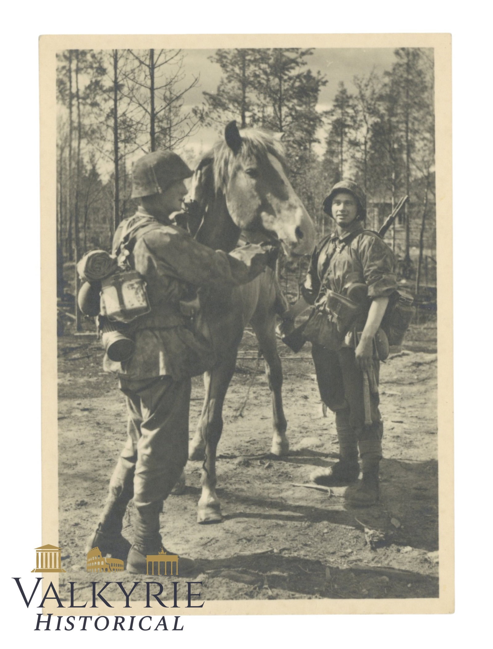 German Postcard of the Collection "Our Waffen-SS" Depicting 2 Soldiers With a Horse: German Postcard of the Collection "Our Waffen-SS" Depicting 2 Soldiers With a Horse. Non-circulated. Shipping flat cost $25 it doesn't matter how many items you win. you pay just $25 for shipping.