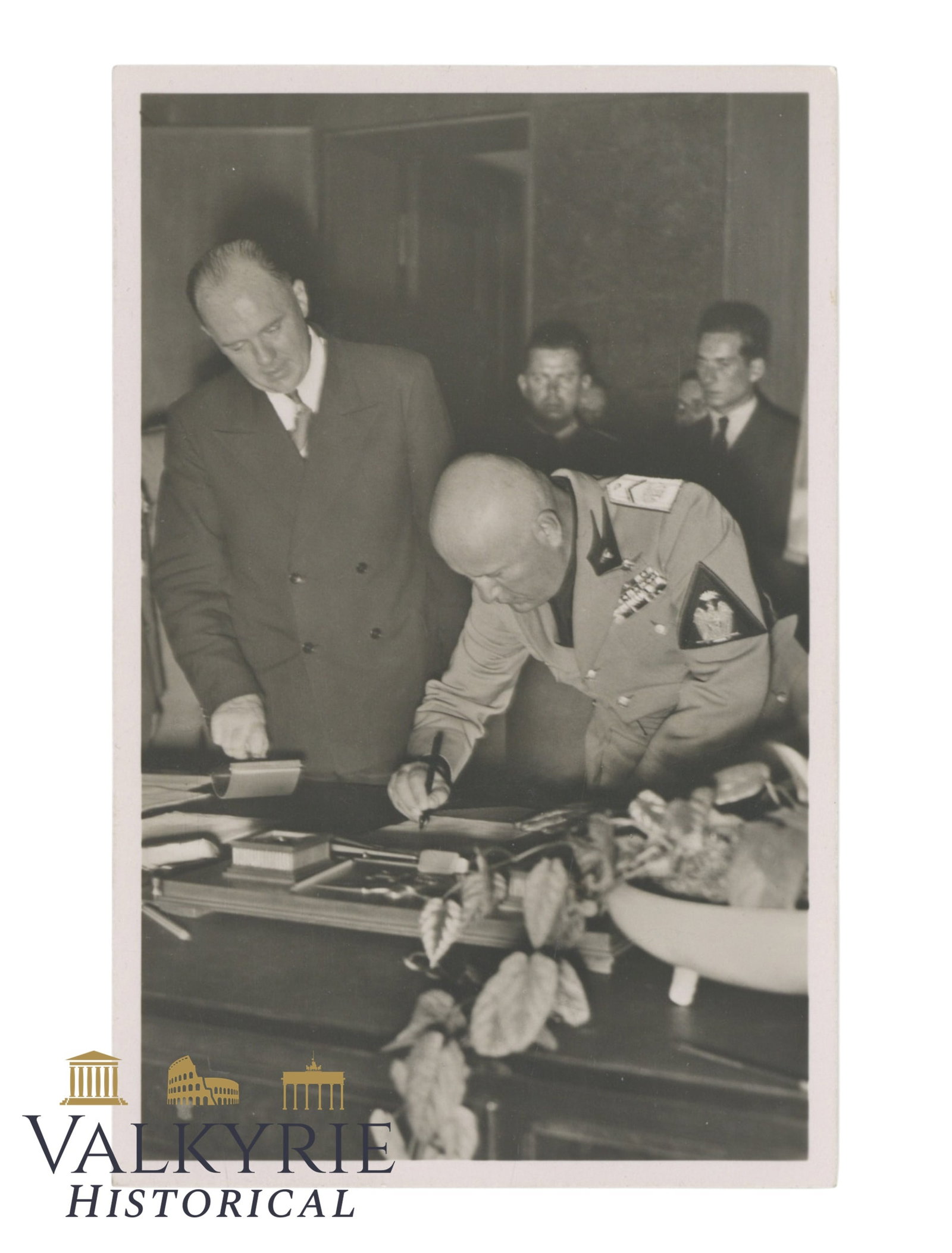 German Postcard Showing Benito Mussolini Signing a Document During Munich Conference of 1938 (1 of 2)