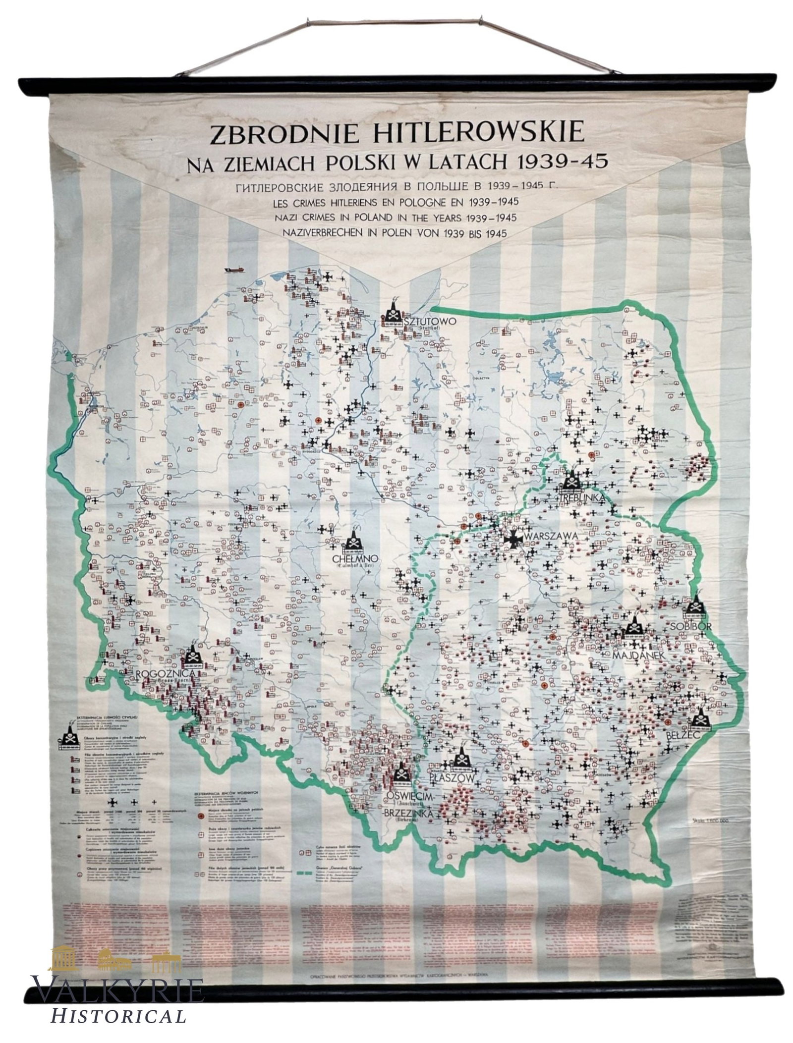 Vintage Large-Format School Wall Map German Nazi Crimes & Concentration Camps in Poland 1939–1945 (1 of 20)