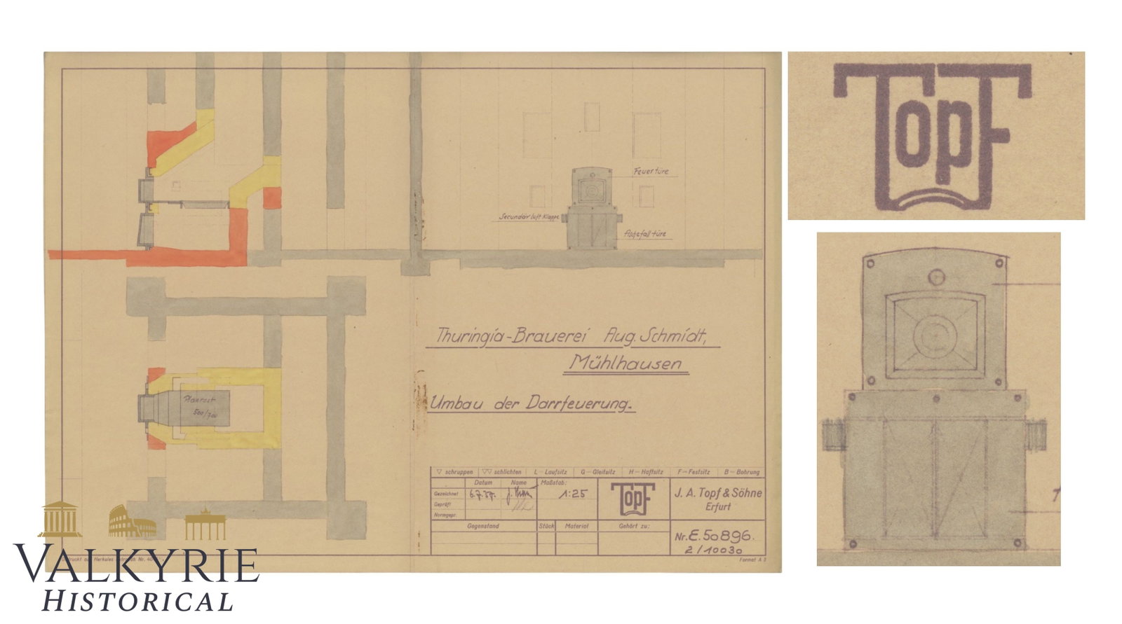 Rare Hand-Drawn Technical Blueprint – J. A. Topf & Söhne Erfurt – Thuringia-Brauerei (1 of 11)