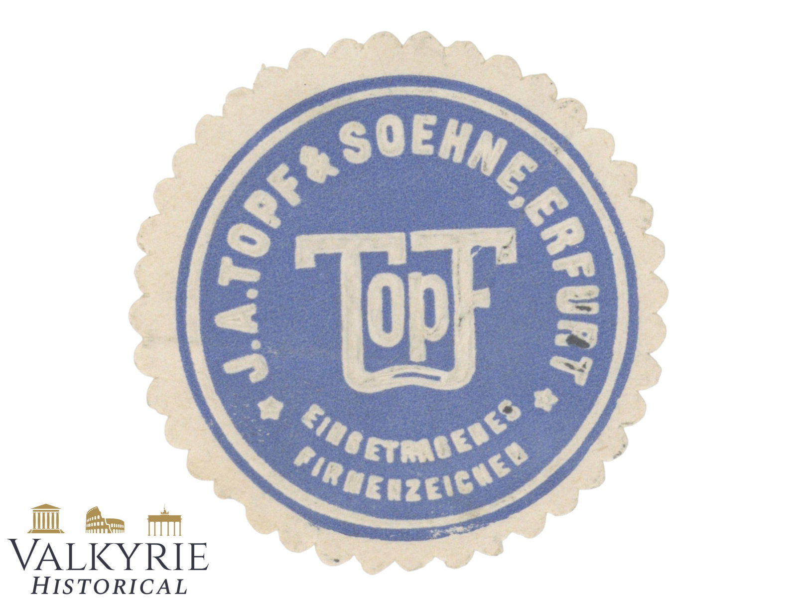 Rare J.A. Topf & Söhne Dry Stamp - KL Krematorium Maker: WWII German J.A. Topf & Söhne (Erfurt) Dry Stamp / Embossing Seal1. Item Description Up for auction is a rare historical artifact: an original WWII-era dry stamp / embossing seal used to apply the co