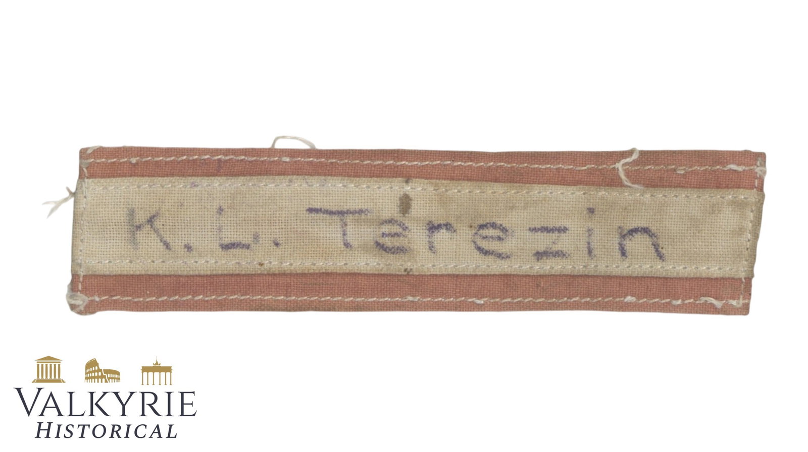 WWII Era Cloth Patch / Insignia – "K.L. Terezin" (Theresienstadt) Concentration Camp: WWII Era Cloth Patch / Insignia – "K.L. Terezin" (Theresienstadt)1. Item Overview & Specifications Up for auction is an original WWII-era cloth identification strip/insignia patch inscribed for the