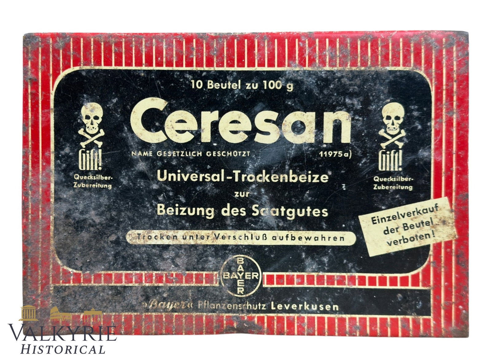 Vintage German Bayer Ceresan Metal Tin Box – Poison Skull Symbol (1 of 8)