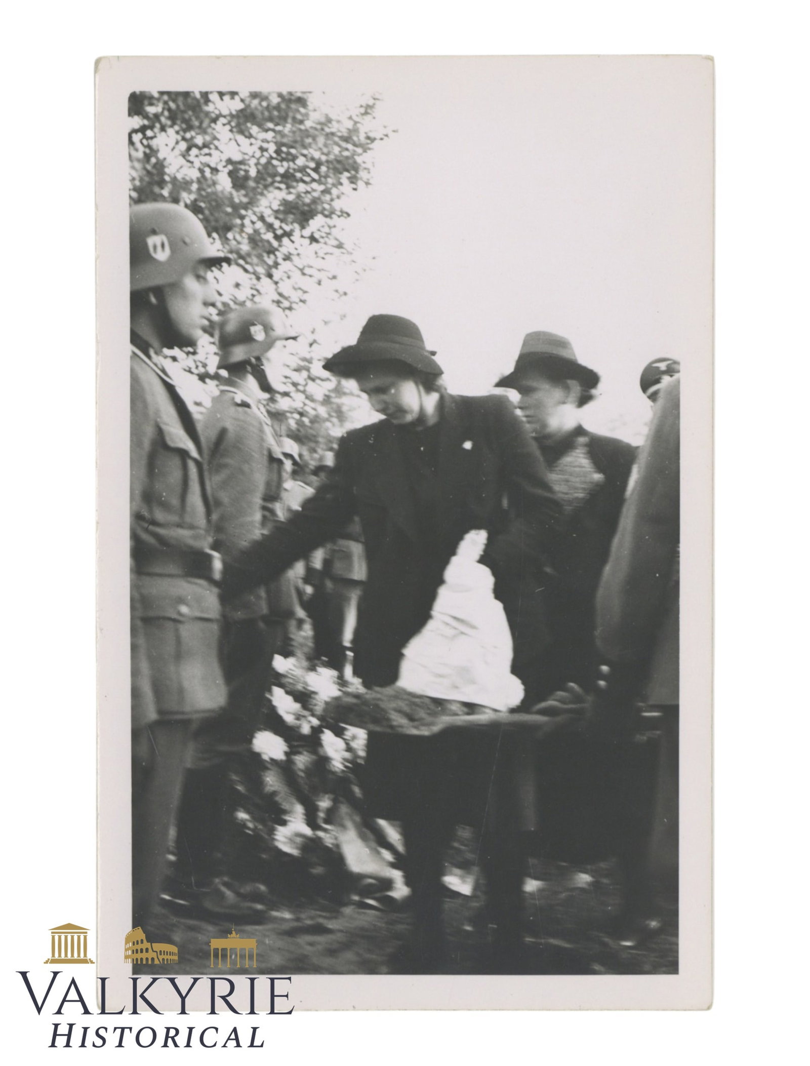 Private Taken Postcard Size Photo of a Burial Ceremony of an SS Soldier - Widow in the Photo: Private Taken Postcard Size Photo of a Burial Ceremony of an SS Soldier - Widow in the Photo. Size: 14x9cm Shipping flat cost $25 it doesn't matter how many items you win. you pay just $25 for