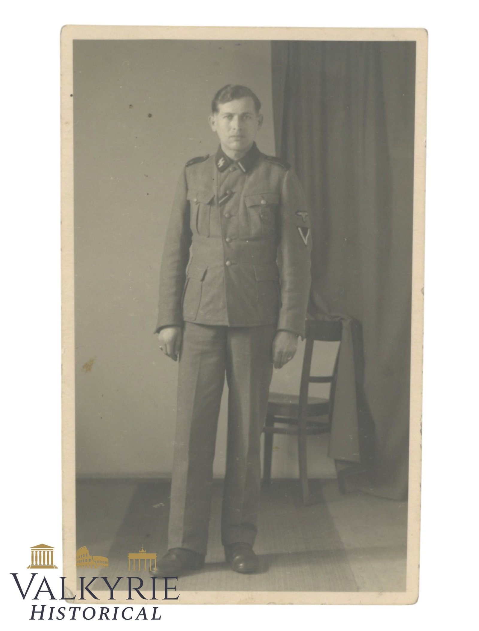 German Studio Photo of a Waffen SS Unterscharfuhrer With Parade Uniform Dedicated to Family in 1943: German Studio Photo of a Waffen SS Unterscharfuhrer With Parade Uniform Dedicated to Family in 1943. Size: 11,5x7,5cm Shipping flat cost $25 it doesn't matter how many items you win. you pay just $25 