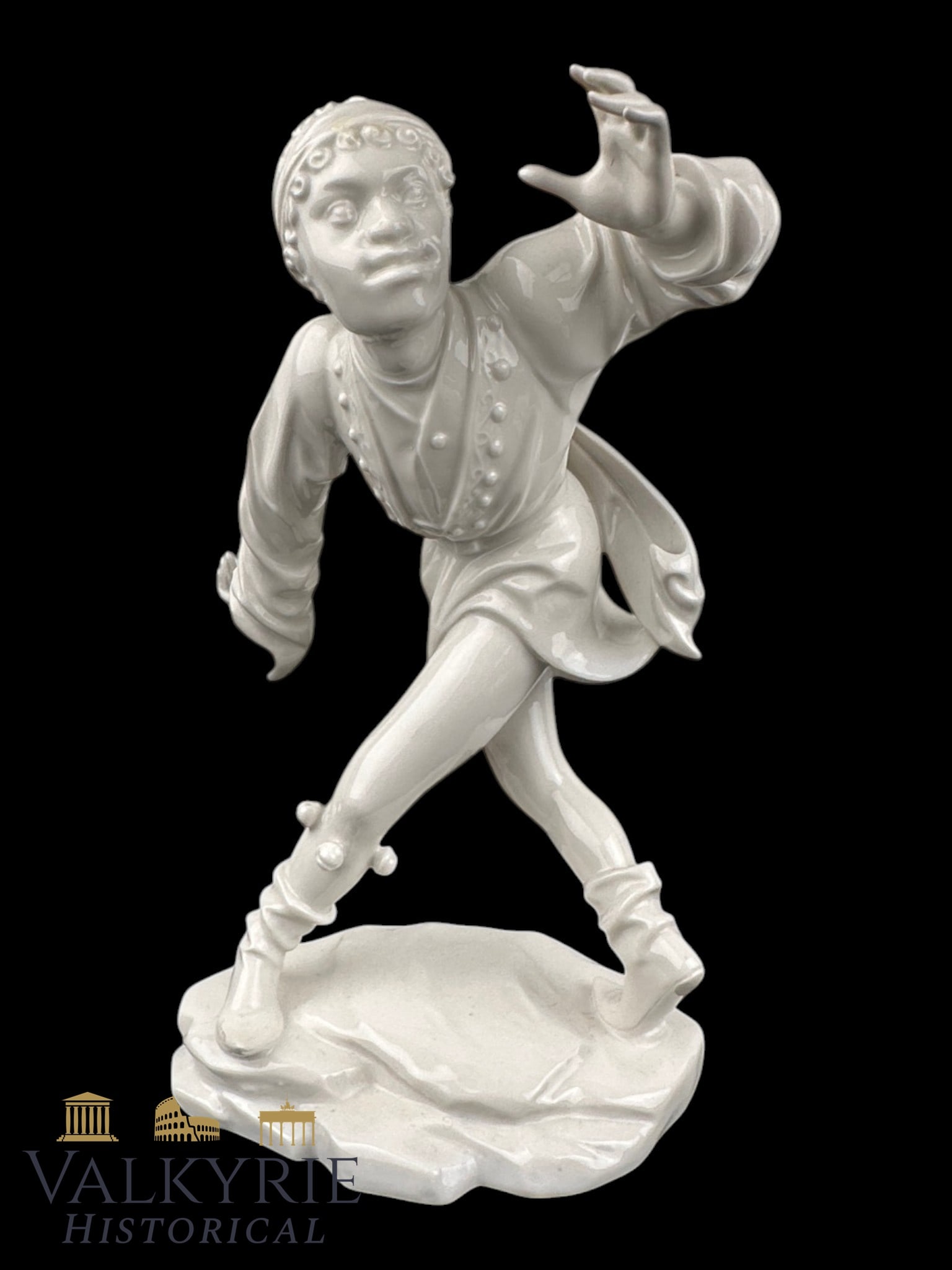 Very Rare and Exclusive German SS Allach Manufacturer Porcelain Figure "Morris Dancer 1939": Very Rare and Exclusive German Allach Manufacturer Porcelain Figure "Morris Dancer" (Moriskentanzer) 1939 porcelain figurine from the Porzellan-Manufaktur Allach—specifically "The Moor" (Mohr) desig