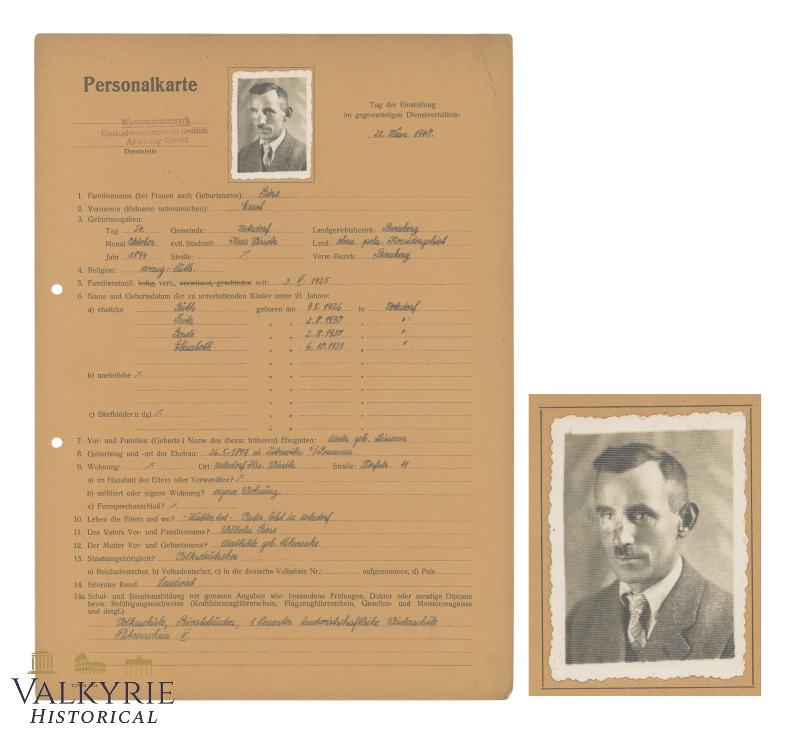 German Form For Application For Identification Card For a Man - Year 1941.: German Form For Application For Identification Card For a Man - Year 1940. With photo of the man glued. Shipping flat cost $25 it doesn't matter how many items you win. you pay just $25 for shipping.