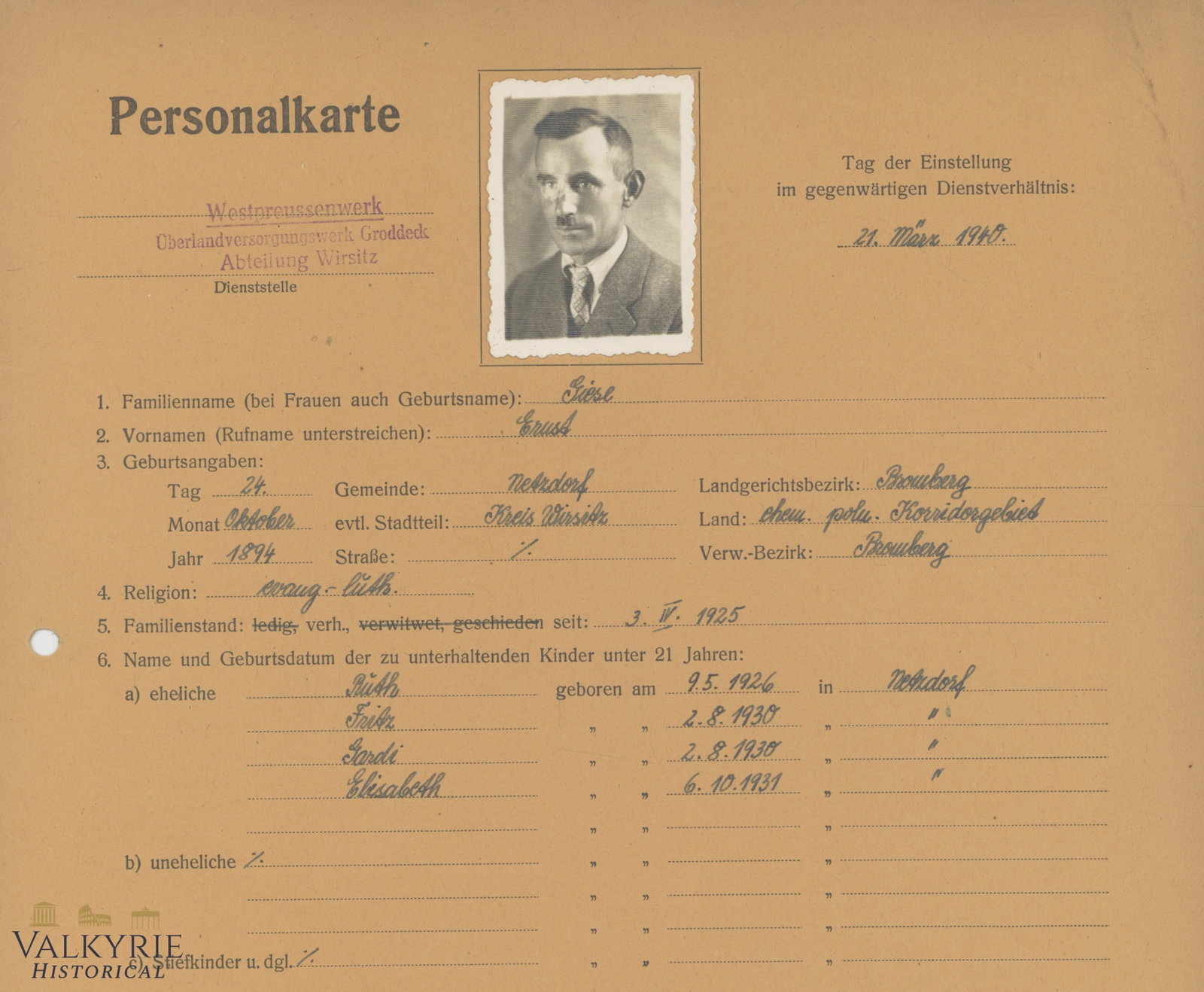 German Form For Application For Identification Card For a Man - Year 1941. - 3