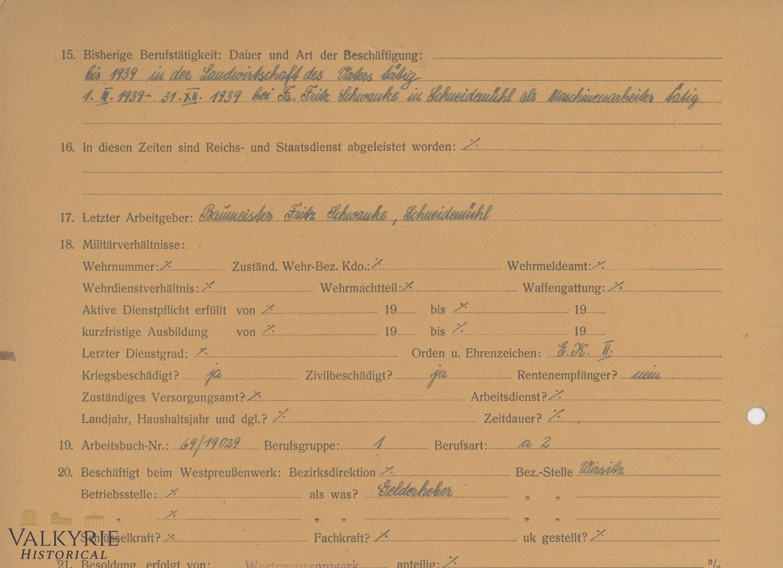 German Form For Application For Identification Card For a Man - Year 1941. - 6